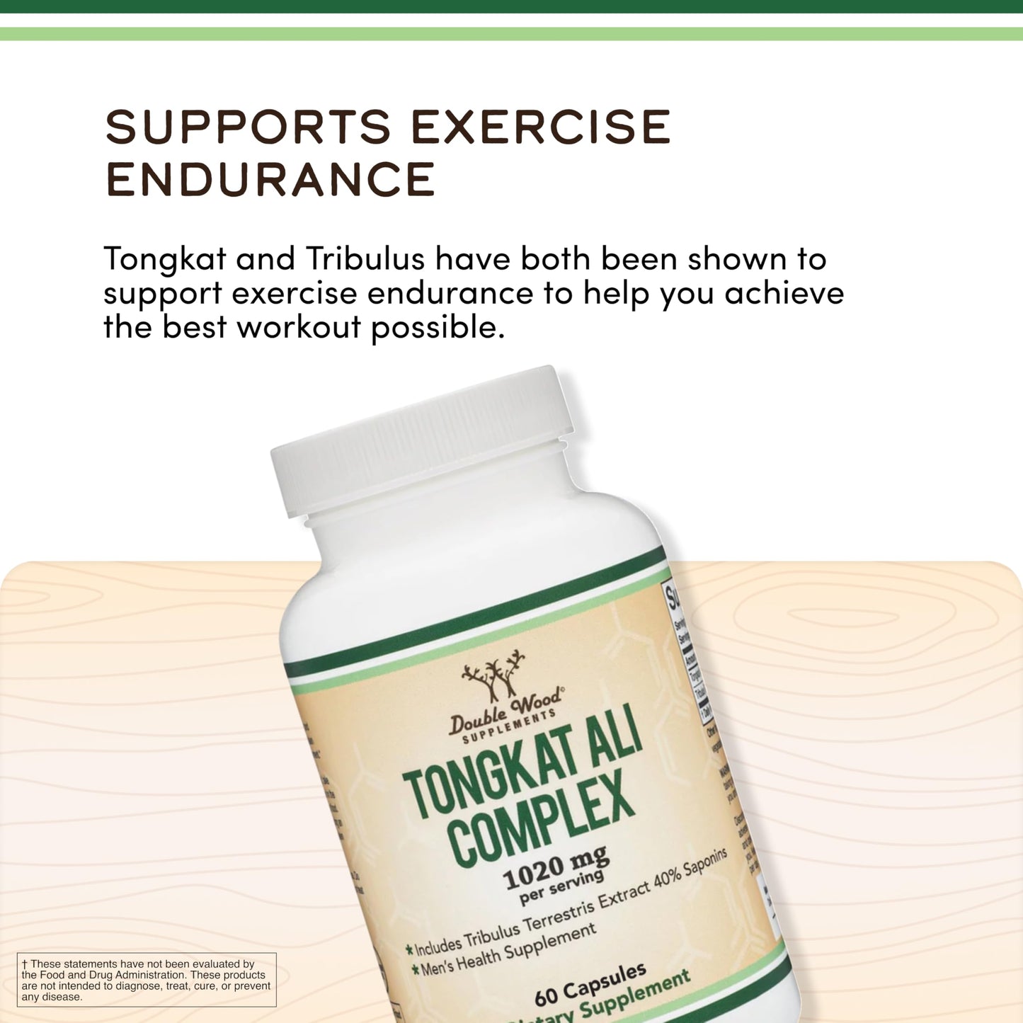 Double Wood Supplements Tongkat Ali Extract Ultra High Potency 200:1 for Men (Longjack) Eurycoma Longifolia 1000mg per Serving with 20mg Tribulus Terrestris, 60 Capsules