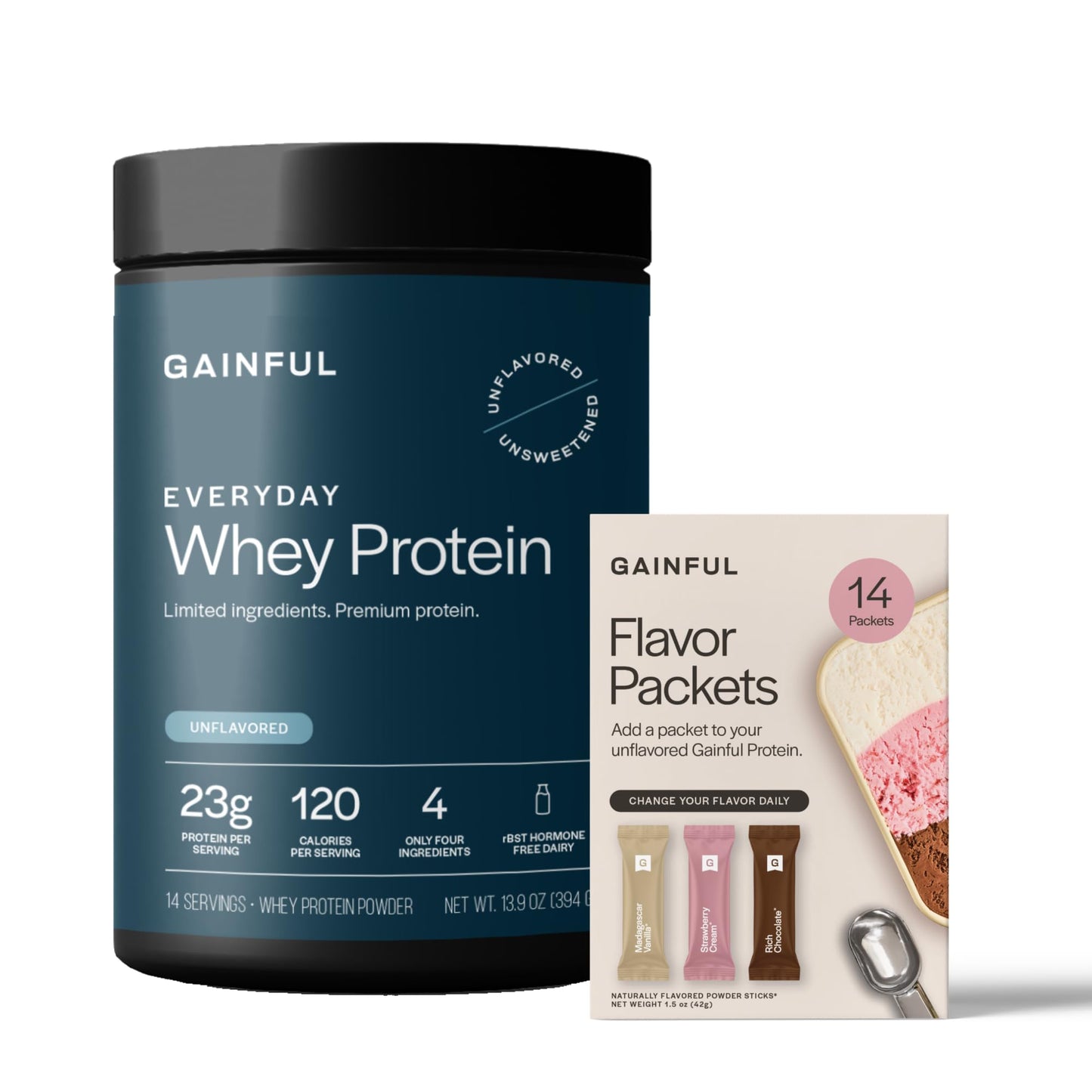 Gainful Everyday Whey Protein Powder Bundle, Neapolitan Flavor, 18.9