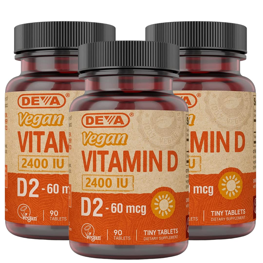 DEVA Vegan Vitamin D2 60 mcg 2400 IU Ergocalciferol Tablet, 270 Count