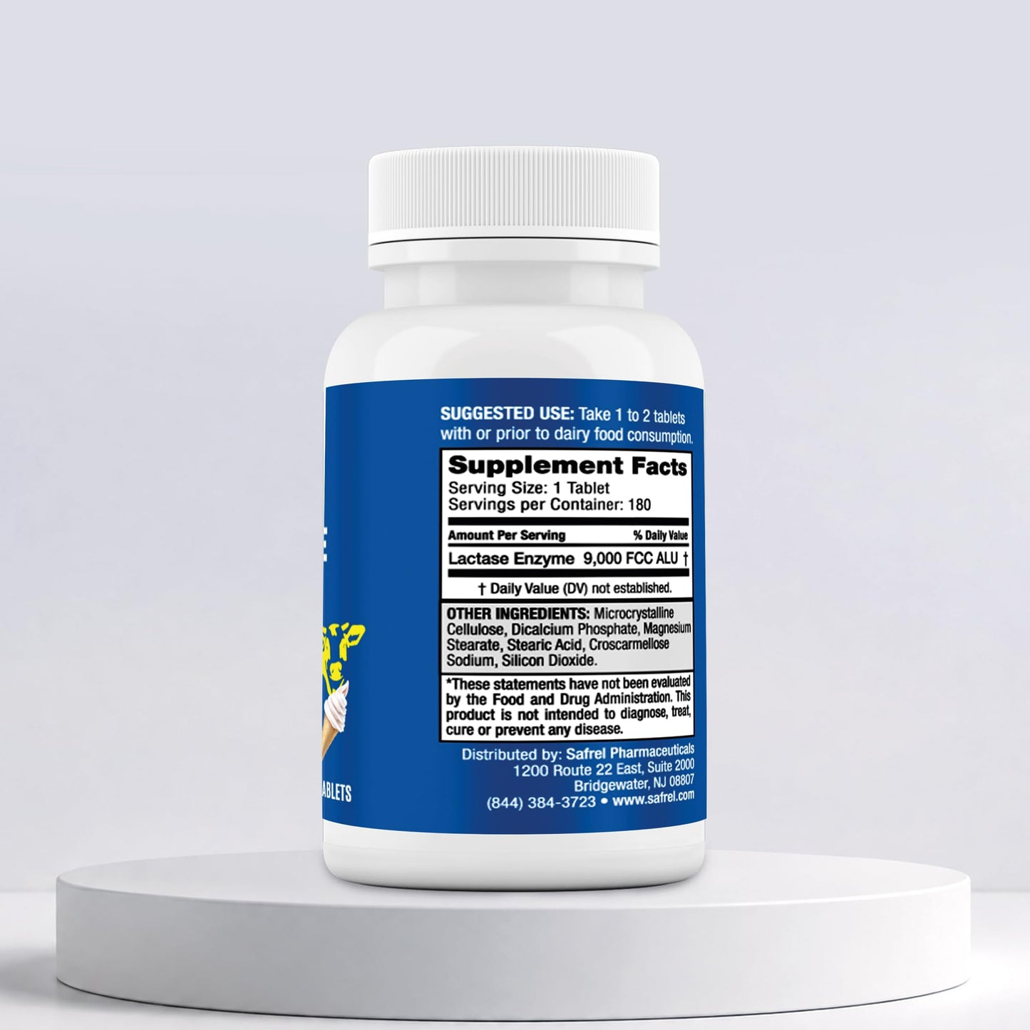 Safrel Lactase Enzyme 9000 FCC Tablets, 180 Count
