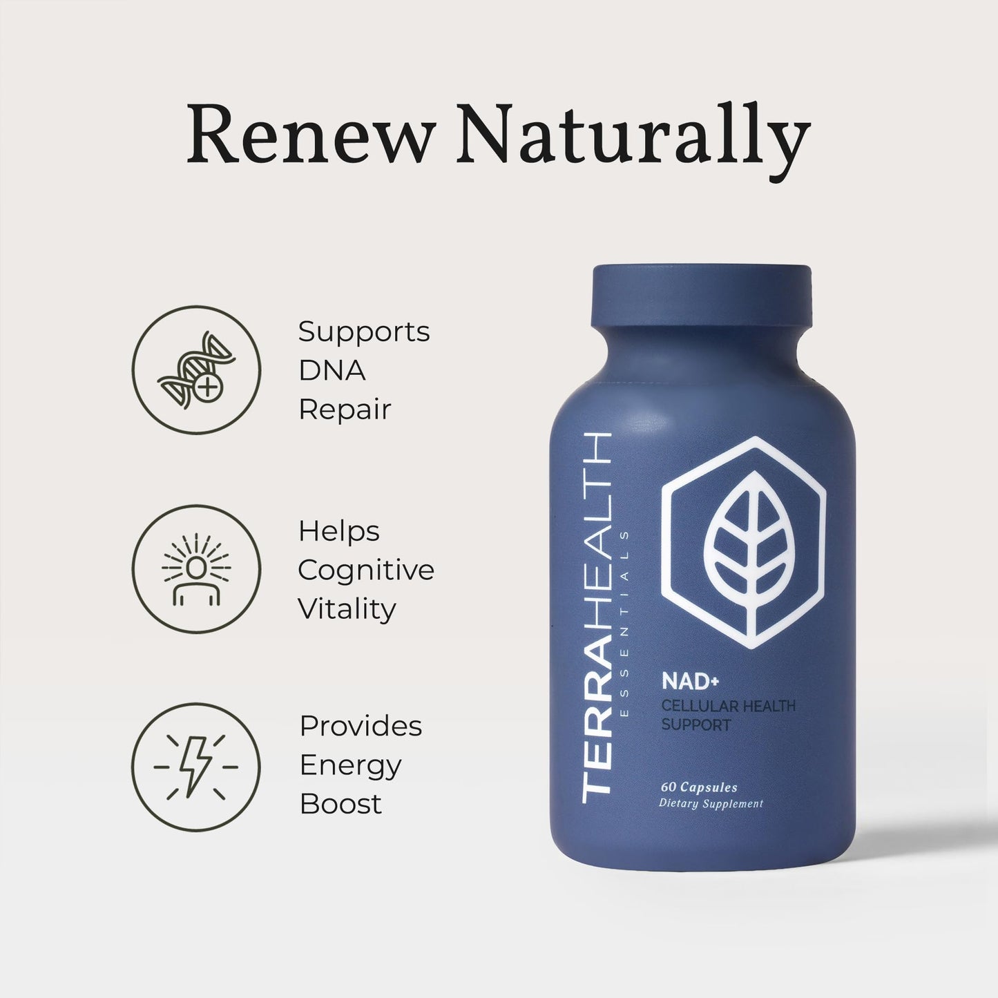 Terra Health Essentials NAD+ Cellular Energy, Metabolic Repair, Healthy Aging of Heart, Brain & Muscle Capsule, 60 Count