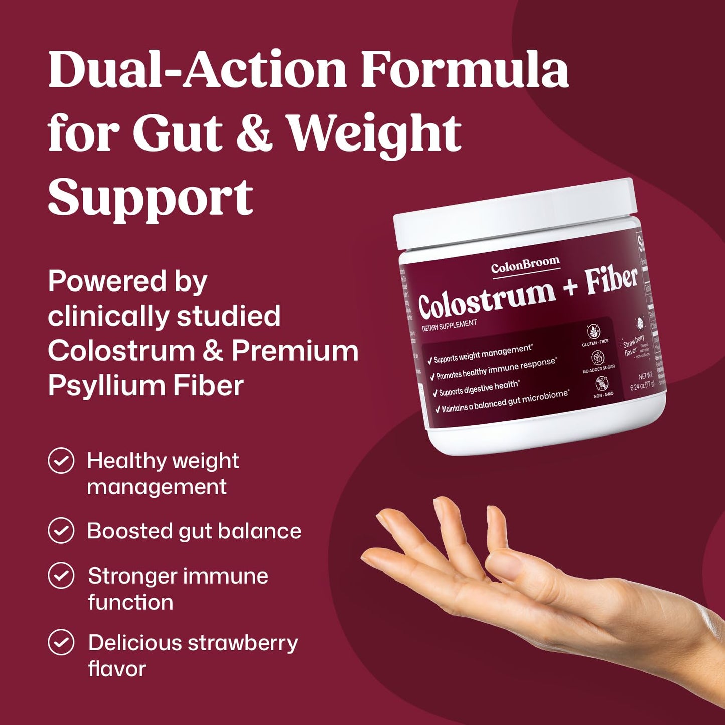 ColonBroom Colostrum + Fiber GLP-1 Friendly Supplement Powder 6.24 Ounce