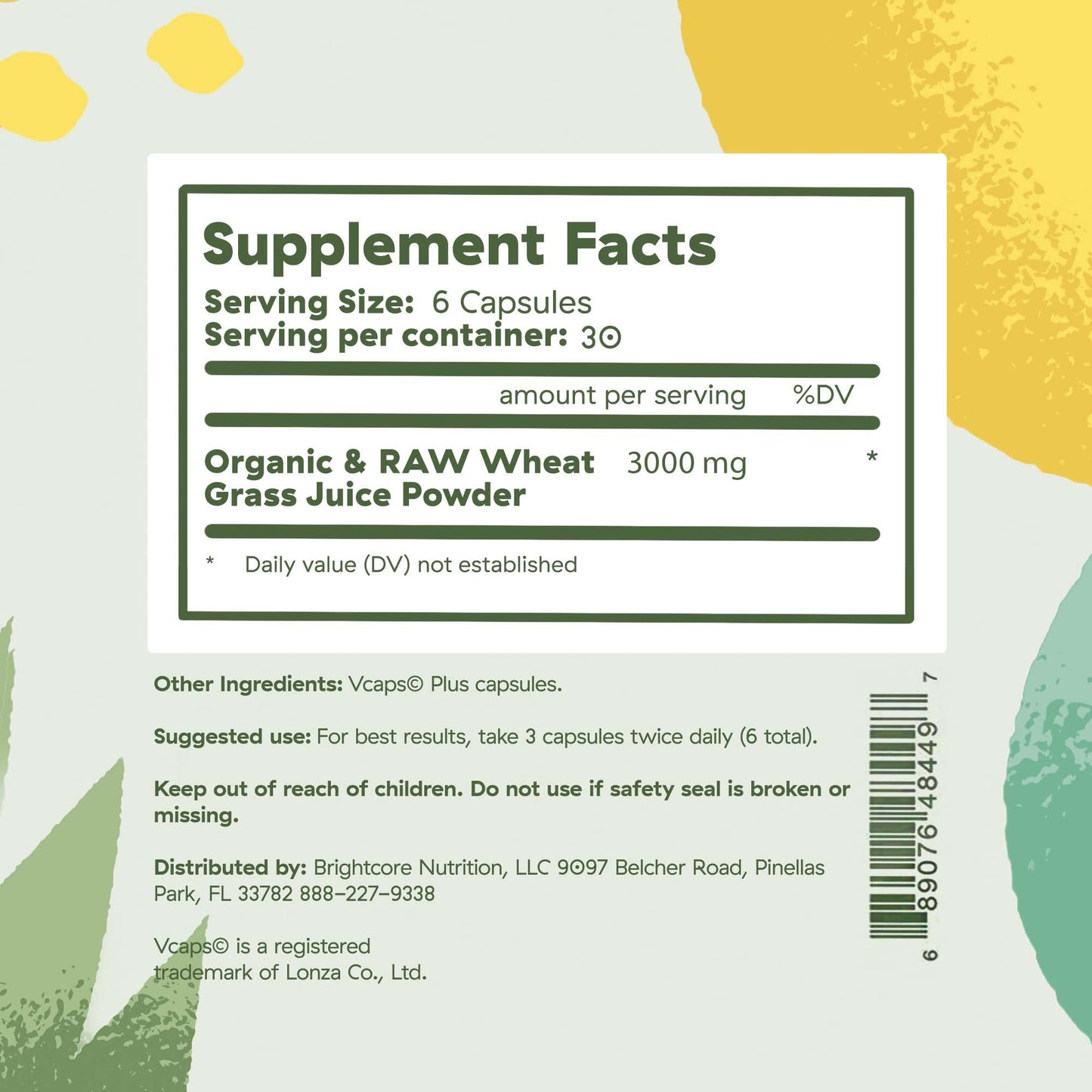 Brightcore Sweet Wheat Wheatgrass Juice Powder Capsules, 180 Count