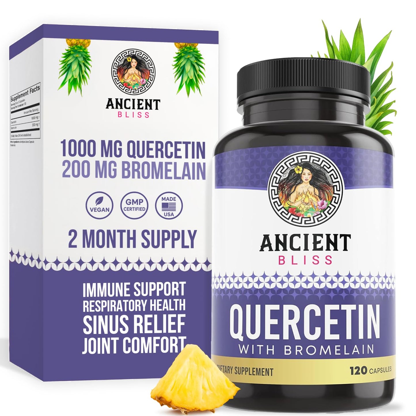 Ancient Bliss Quercetin with Bromelain Capsules, 120 Capsules