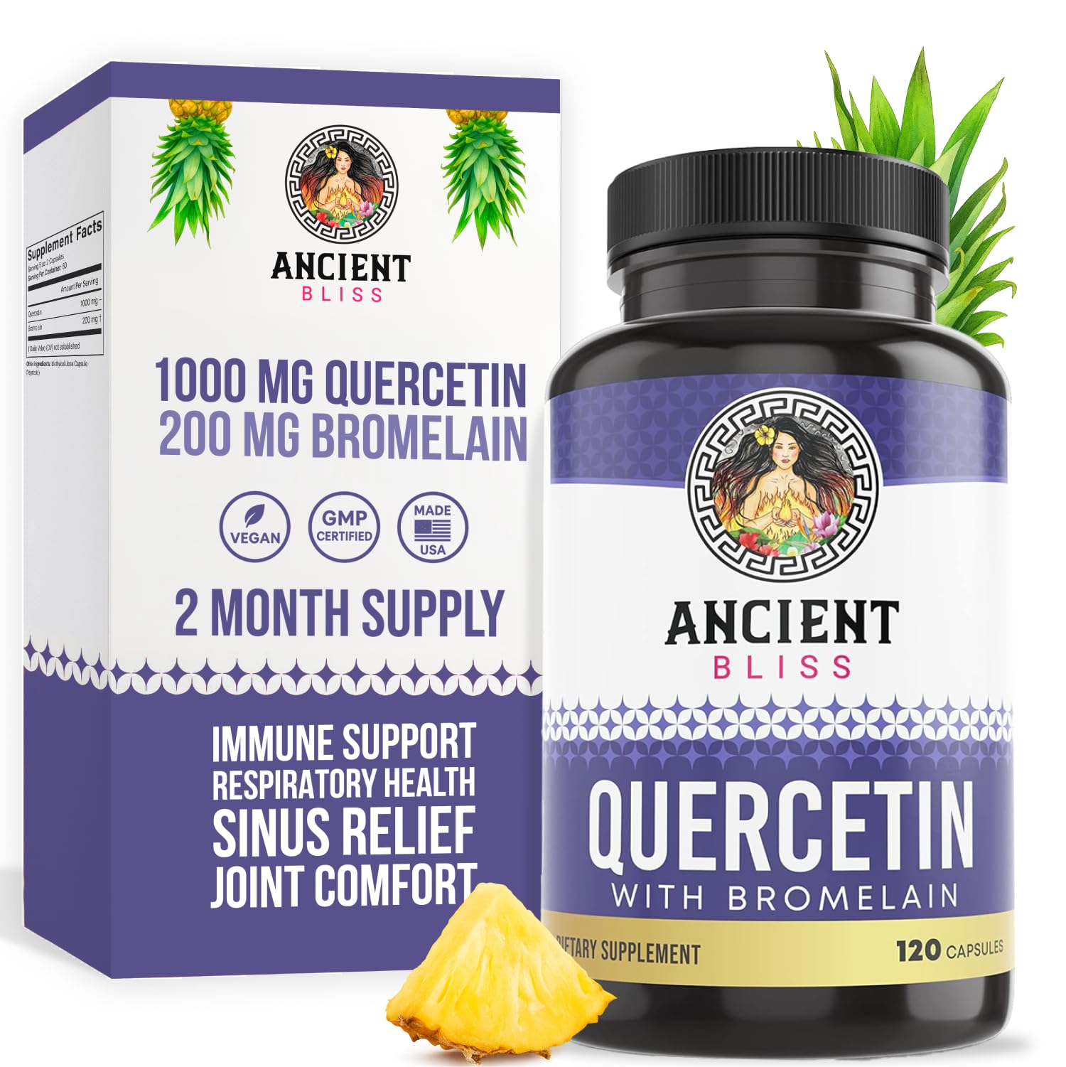 Ancient Bliss Quercetin with Bromelain Capsules, 120 Capsules