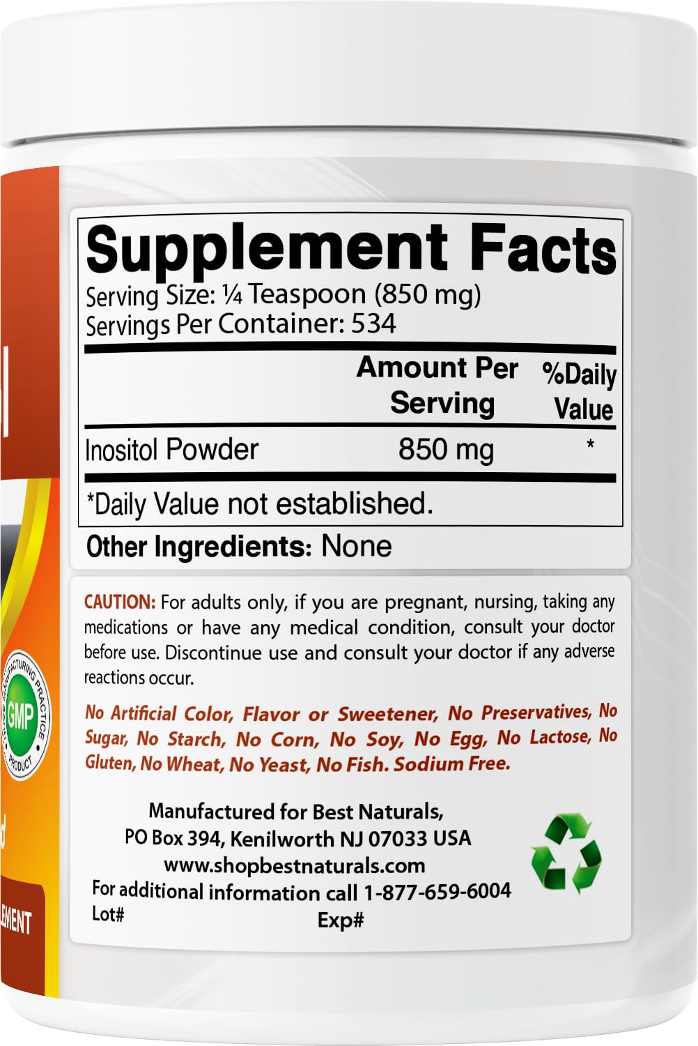 Best Naturals Pure Inositol Powder, 16 oz