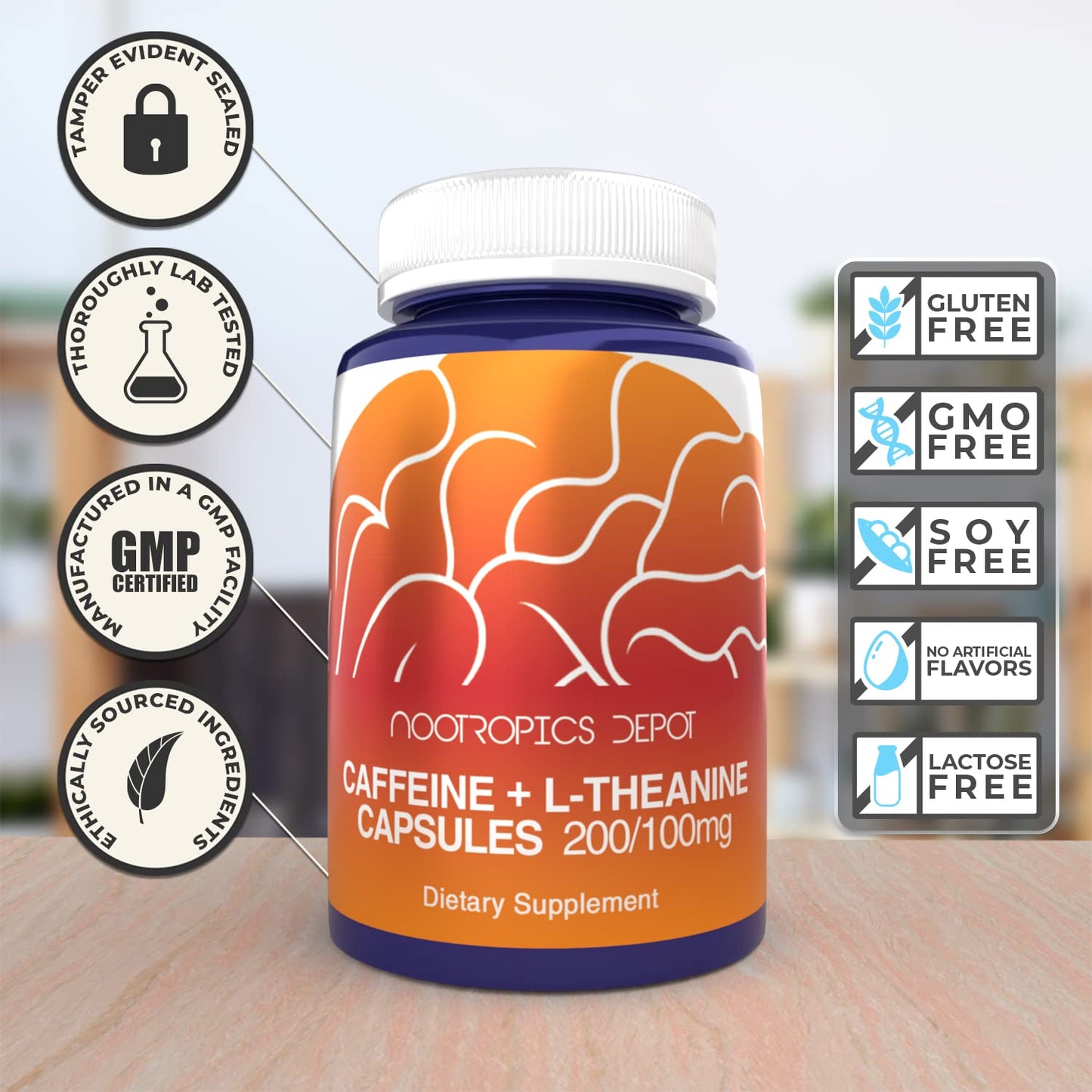 Nootropics Depot Caffeine and L-Theanine Capsules 60 Count