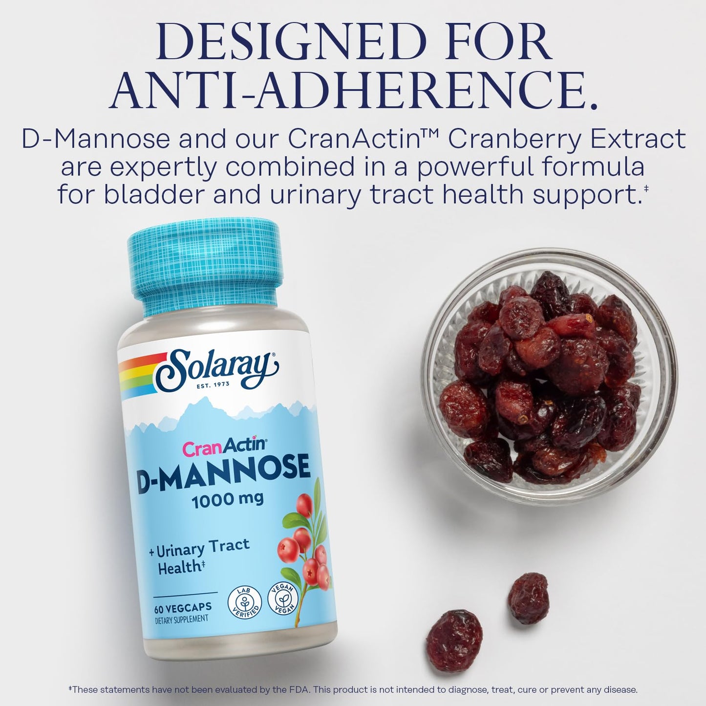 Solaray D-Mannose with CranActin Cranberry Supplement 400mg Capsules, Urinary Tract Health & Bladder Support, 60 Count