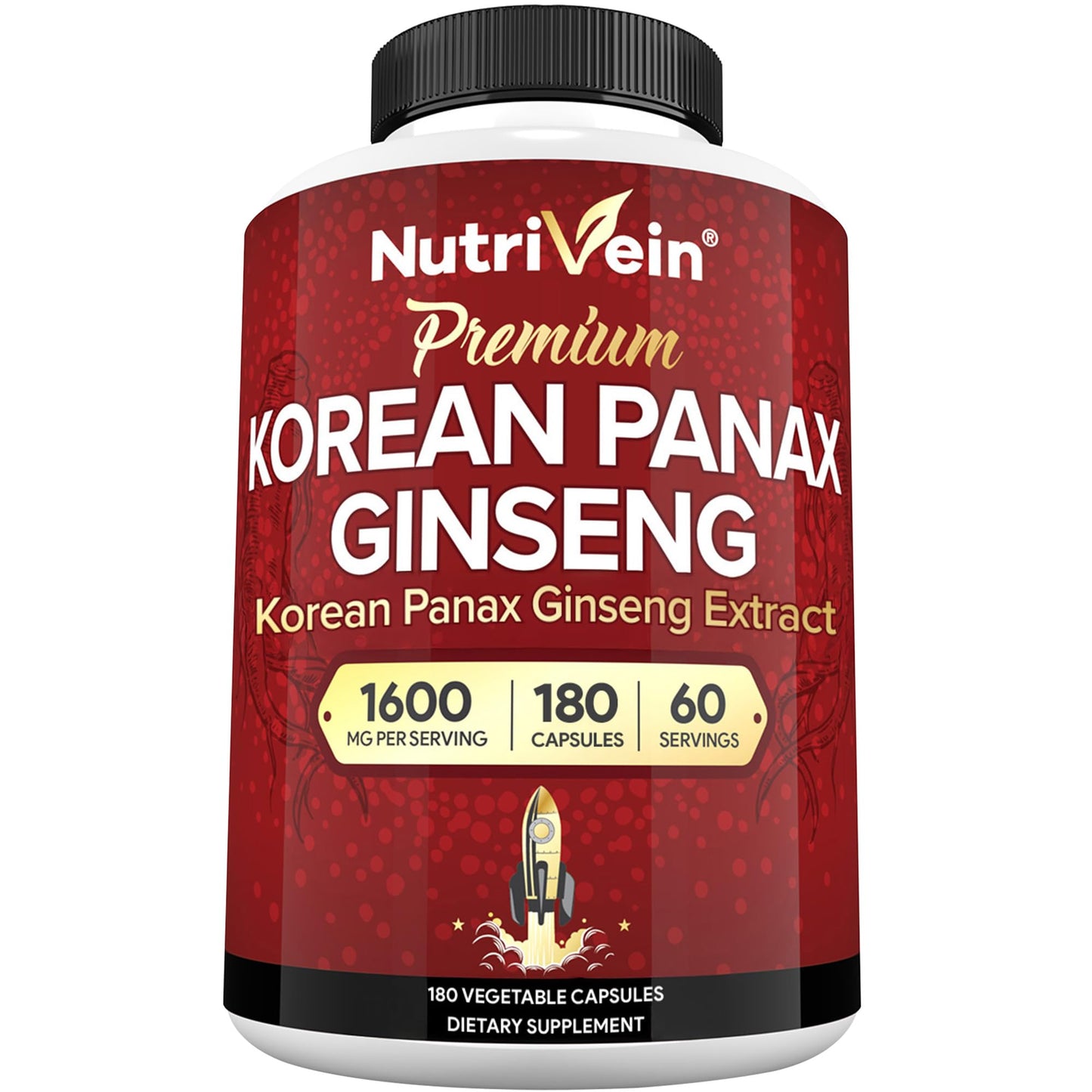 Nutrivein Korean Red Panax Ginseng 1600 mg Capsules, 120 Count