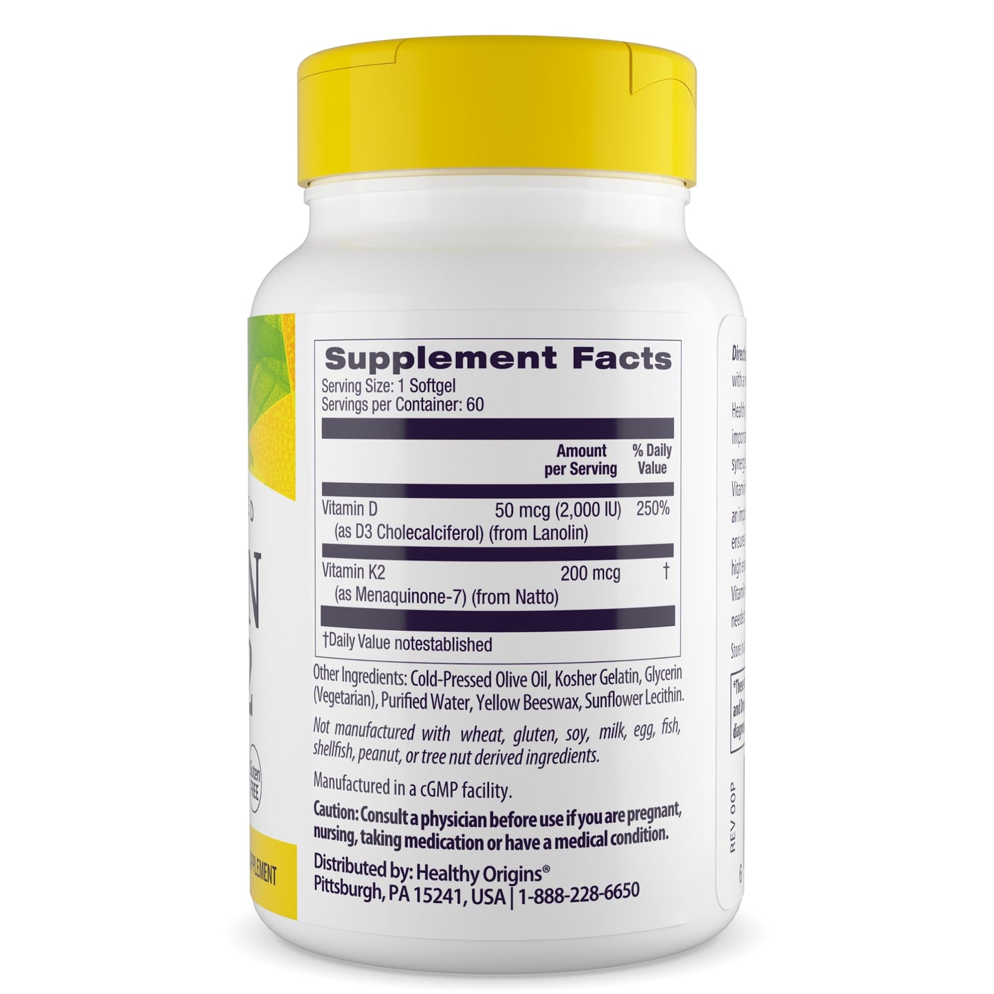 Healthy Origins Vitamin D3 & K2 Softgels, 60 Count