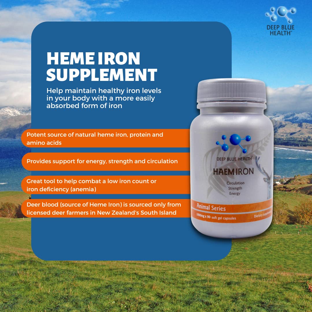 Deep Blue Health New Zealand Heme Iron Supplement Soft Gel Capsules 90 Count