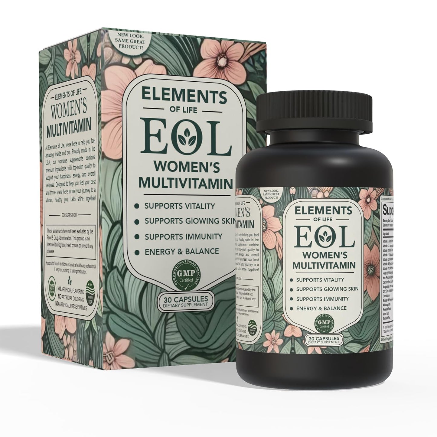 Elements of LIfe Multivitamin for Women – Daily Women’s Vitamins with MethyFolate, Organic Ingredients & Natural Supplements for Energy, Vitality & Health – Multivitamin for Women Hair & Skin Support Capsules 60