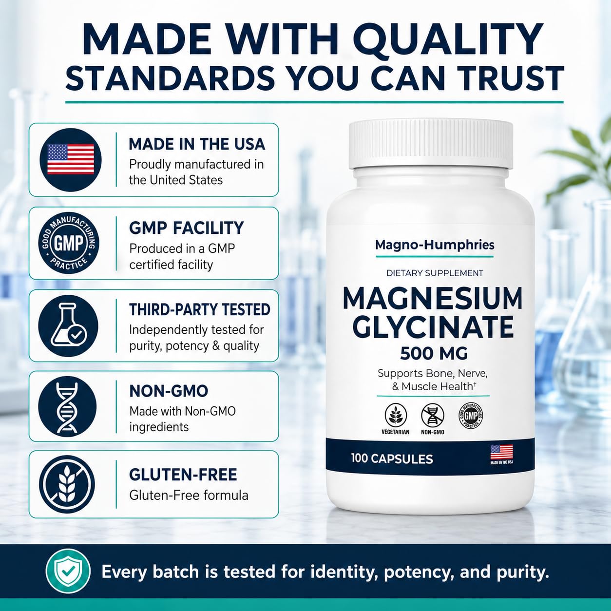 Magno-Humphries Magnesium Glycinate 500 mg Capsules, 100 Capsules