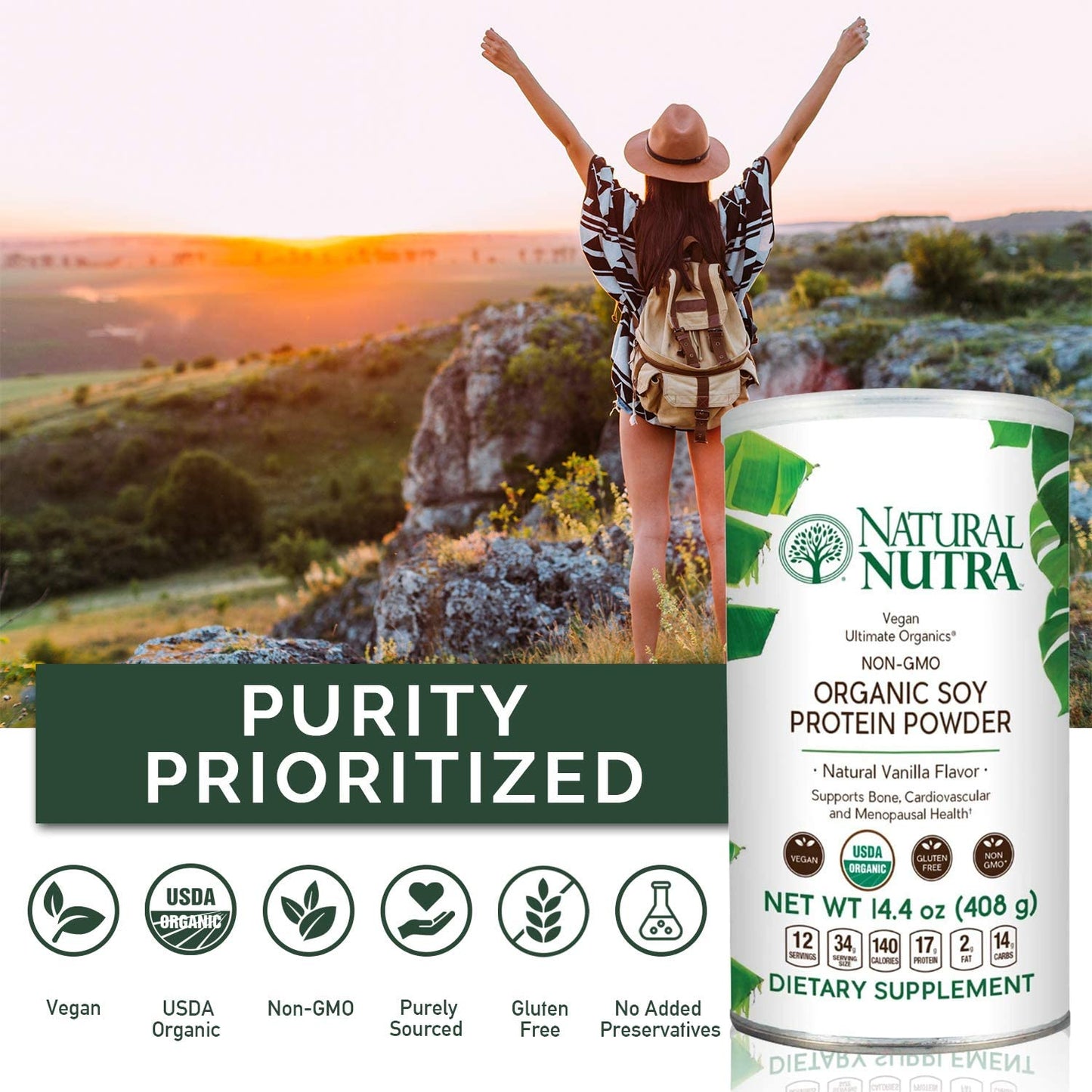 Natural Nutra Organic Vegan Plant Based Soy Protein Powder 14.4 oz