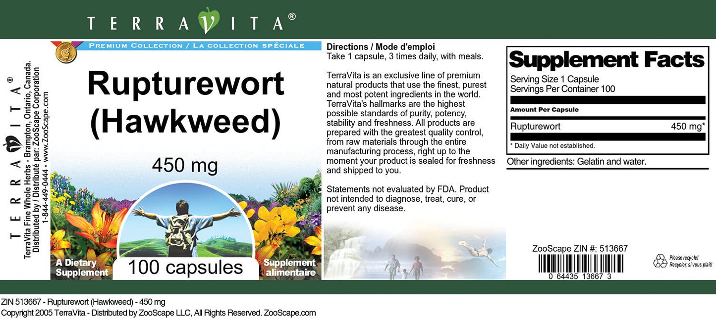 Terravita Rupturewort (Hawkweed) 450 mg Capsules 300 Count