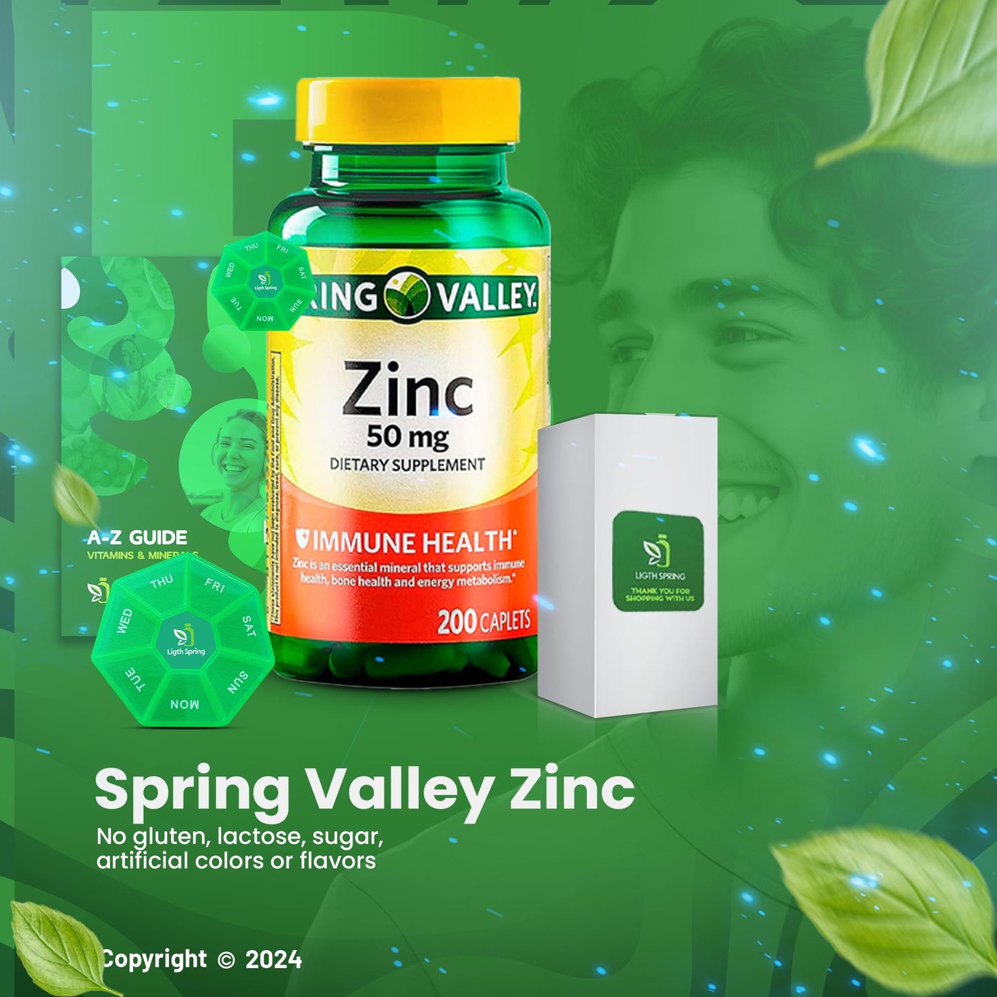 LightSpring Zinc Supplement 50mg Caplets, 200 Count