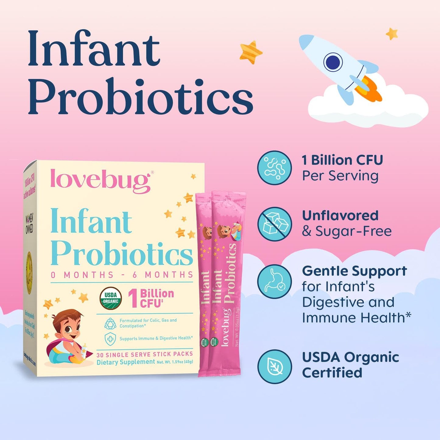 LOVEBUG Infant Probiotics 0-6 Months Powder, 60 Count