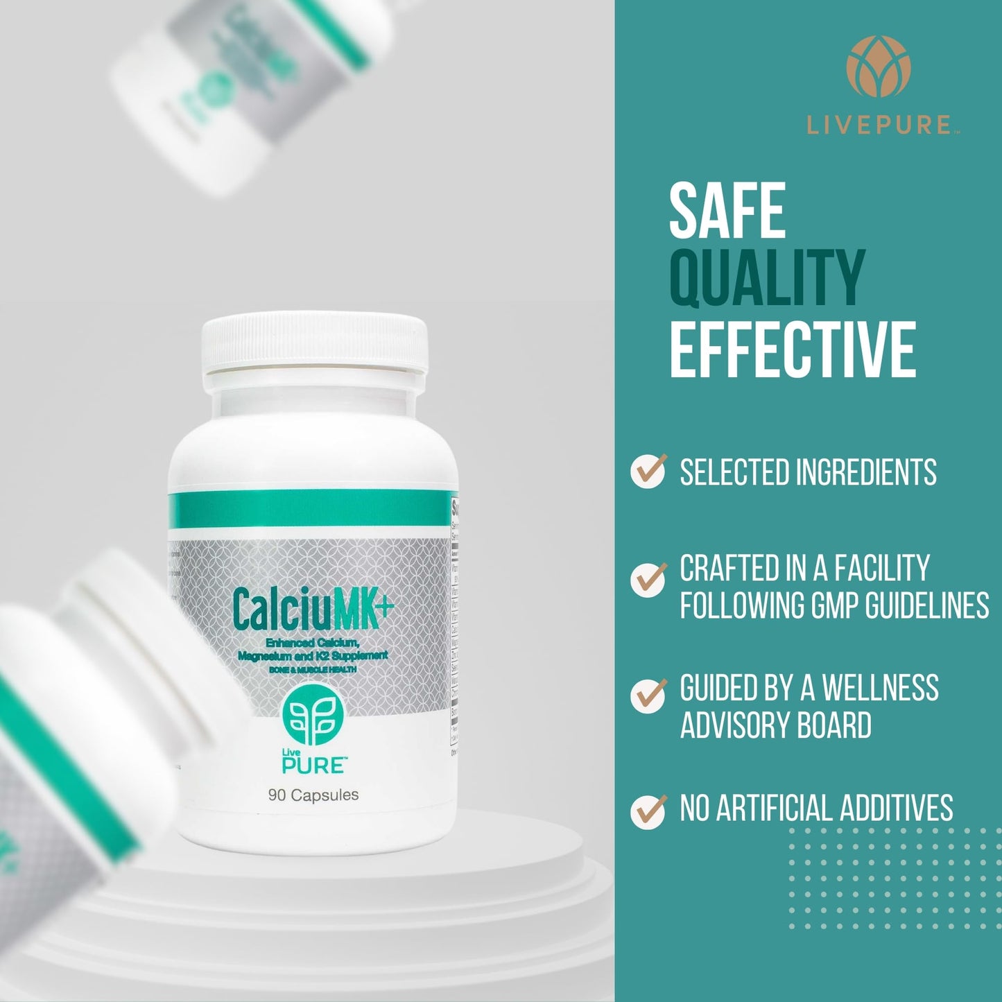 PURE CalciuMK+ Calcium Citrate Capsules 90 Count
