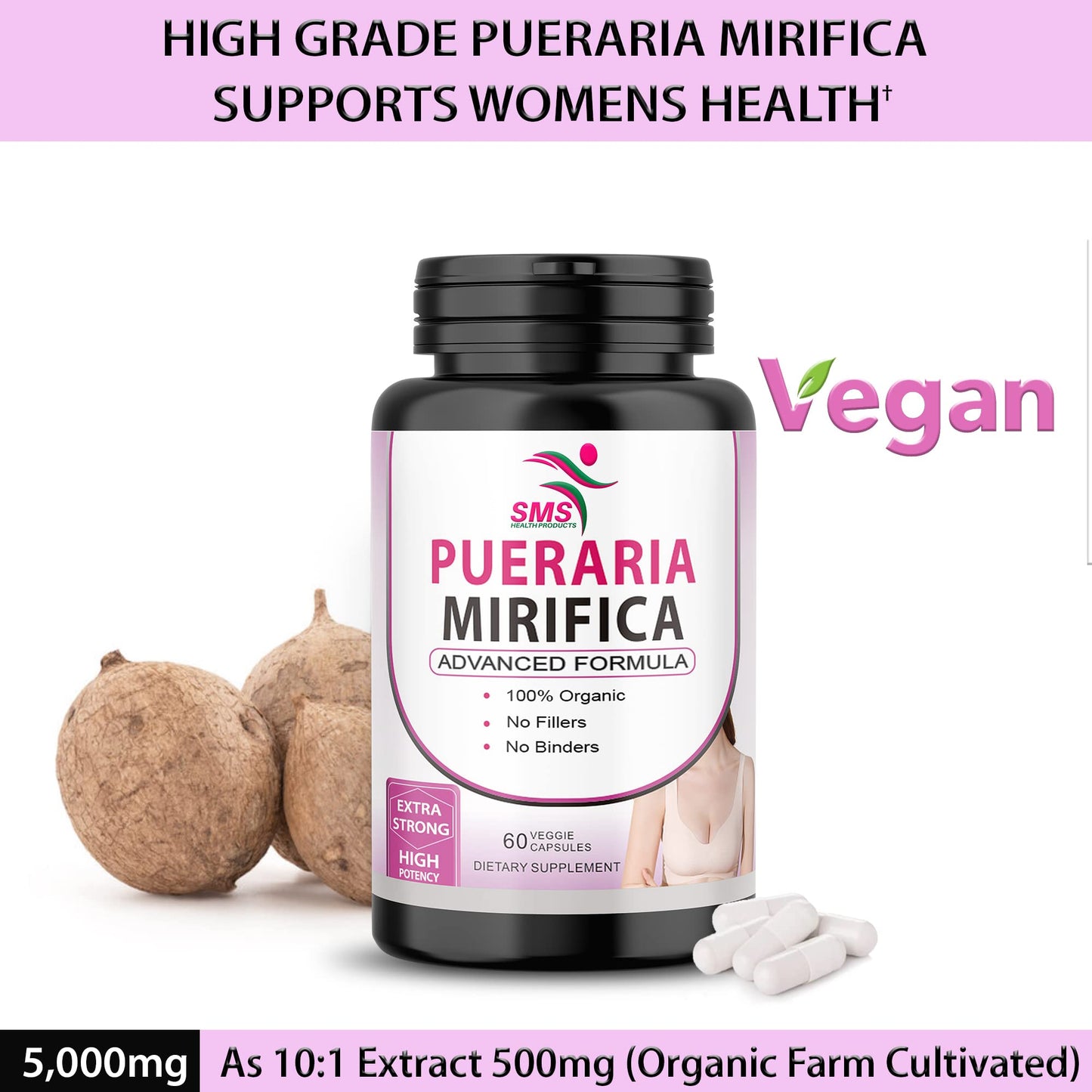 SMSHEALTHPRODUCTS.com Pueraria Mirifica (Kwao Krua Kao) Supplement Capsules 60 Count