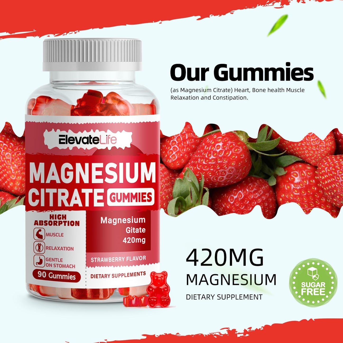 ElevateLife Magnesium Glycinate Gummies 1000mg 60 Count