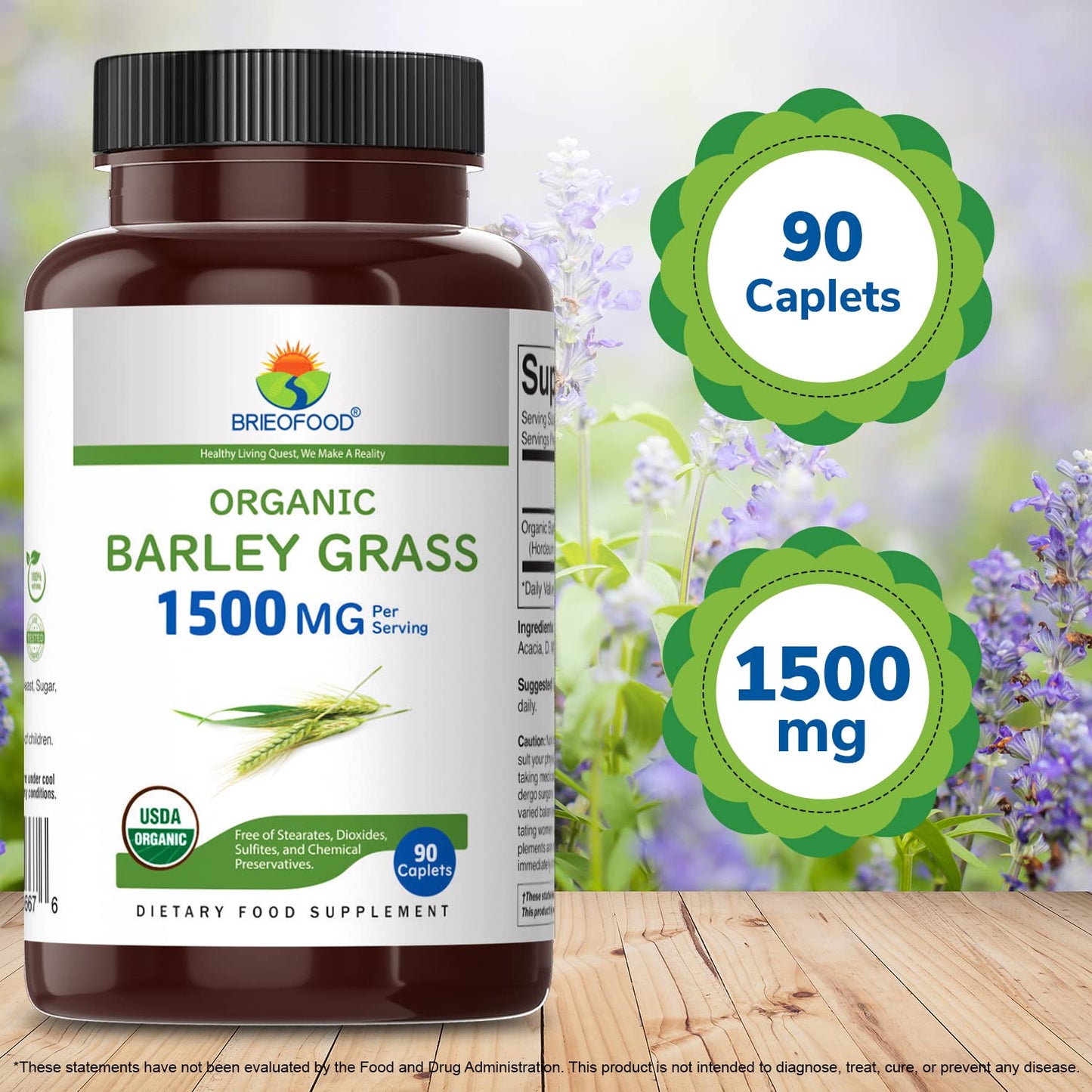 Brieofood Organic Barley Grass 1500mg Tablet, 90 Count