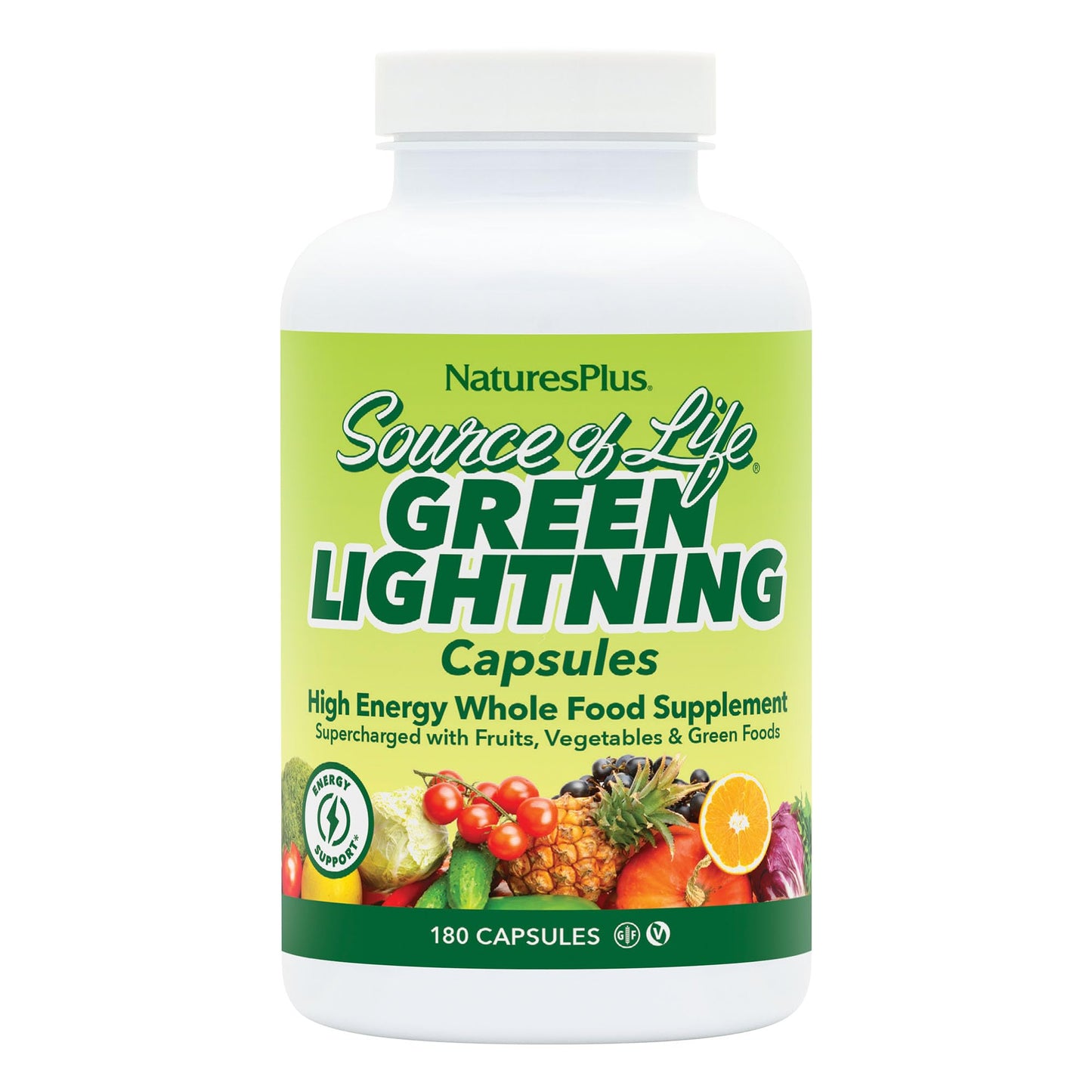 NaturesPlus Source of Life Green Lightning Capsules, 180 Count