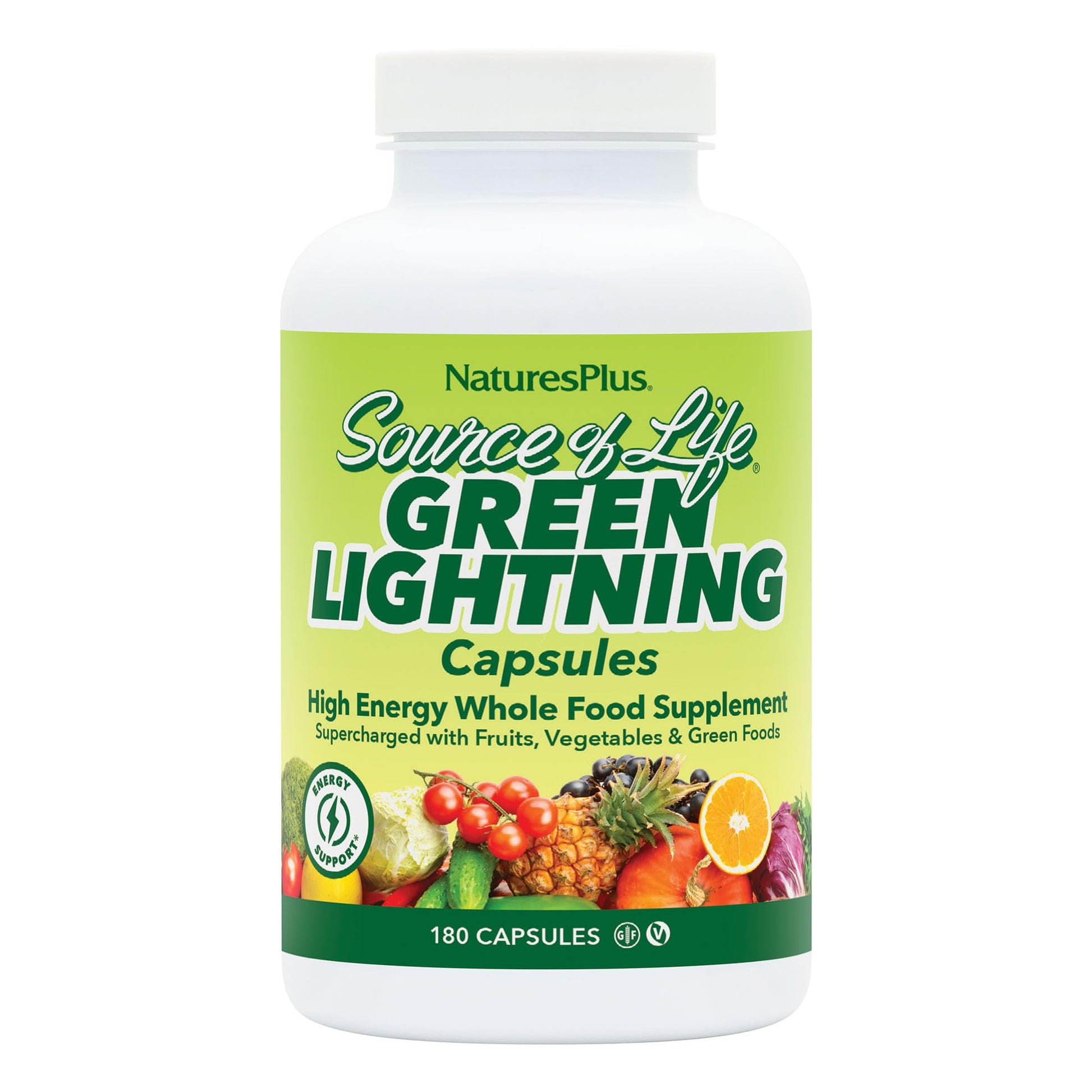 NaturesPlus Source of Life Green Lightning Capsules, 180 Count