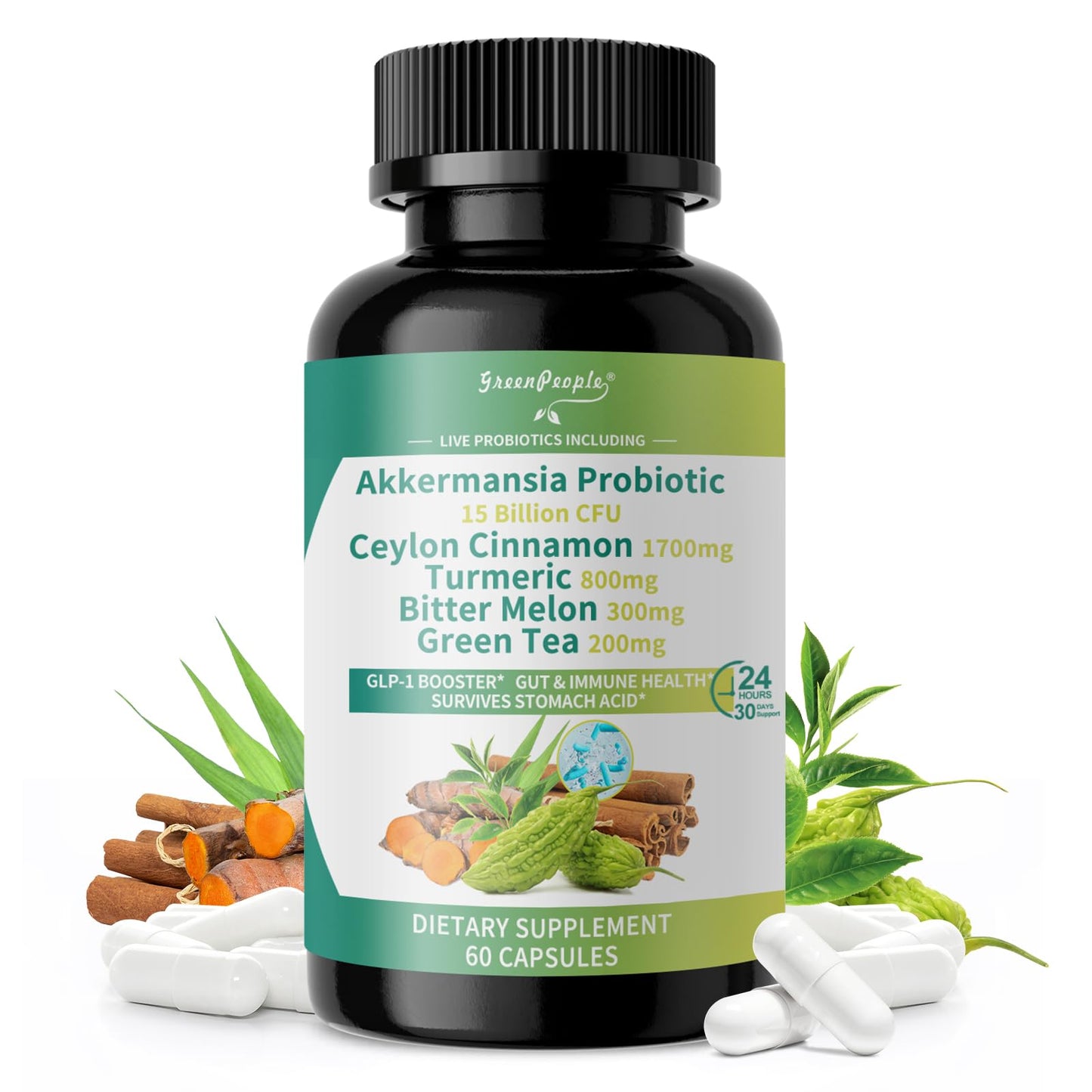 GREENPEOPLE Akkermansia Probiotics 15B CFU for Gut Function, 60 Capsules