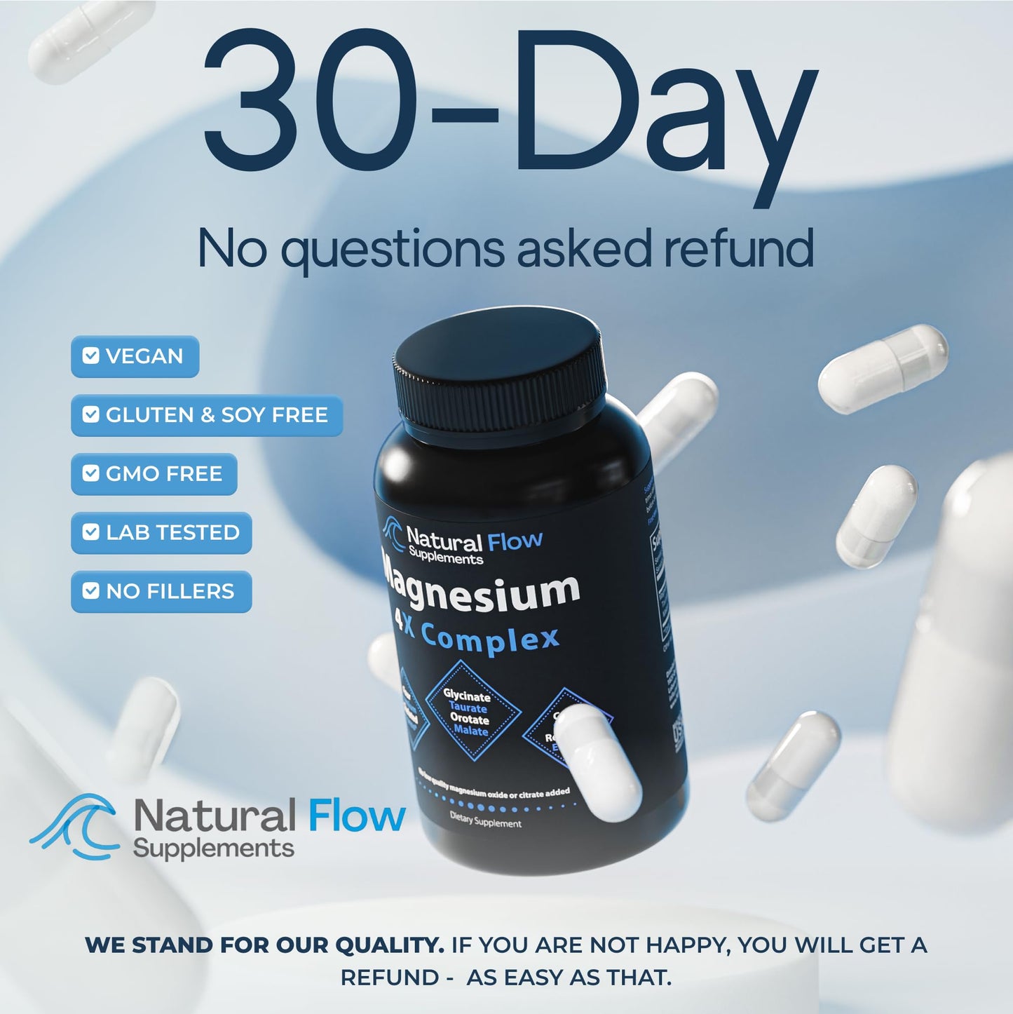 Natural Flow Supplements Magnesium Glycinate Complex Capsules 120 Count