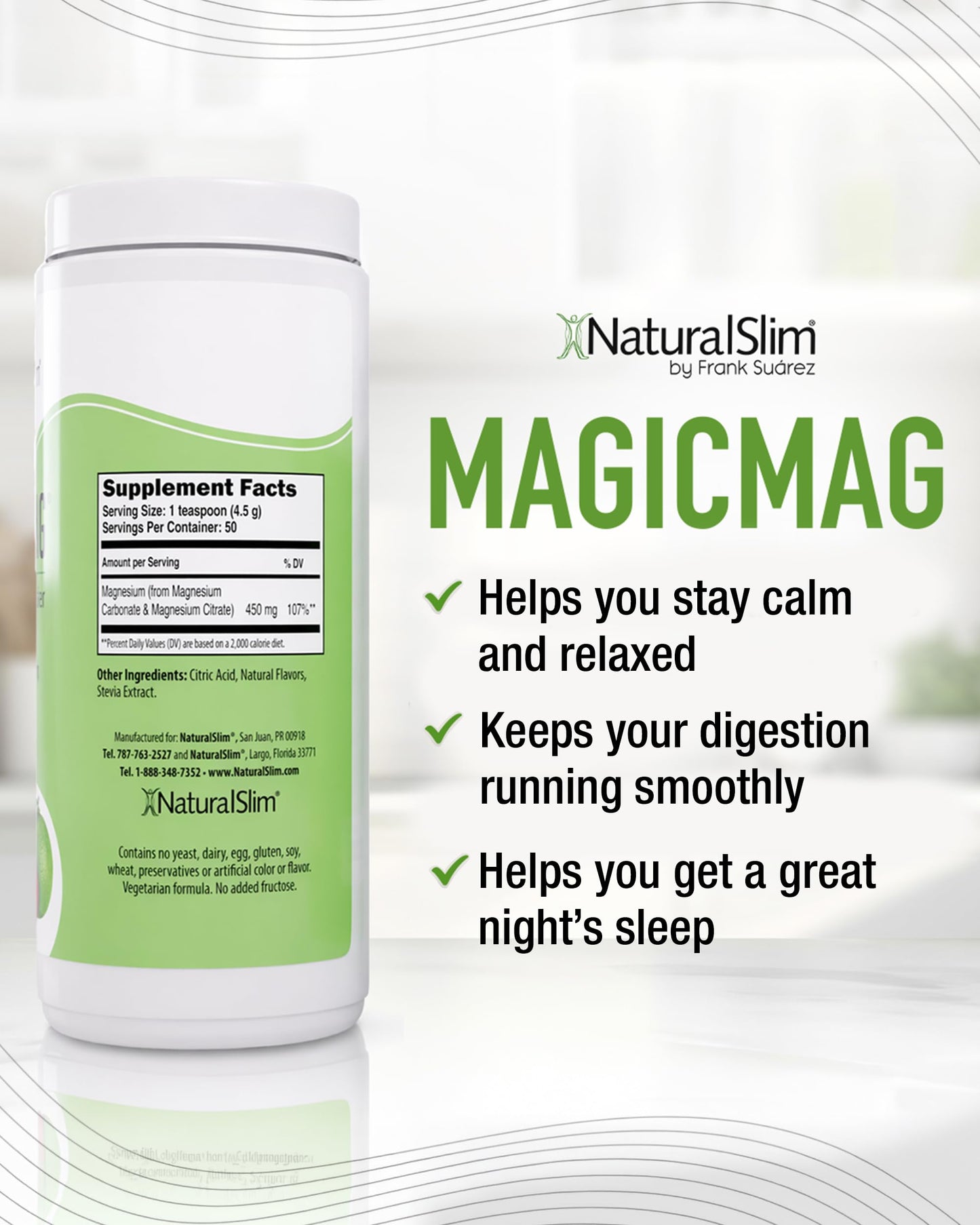 NaturalSlim MagicMag Magnesium Citrate Powder, 24 oz, 3 Pack