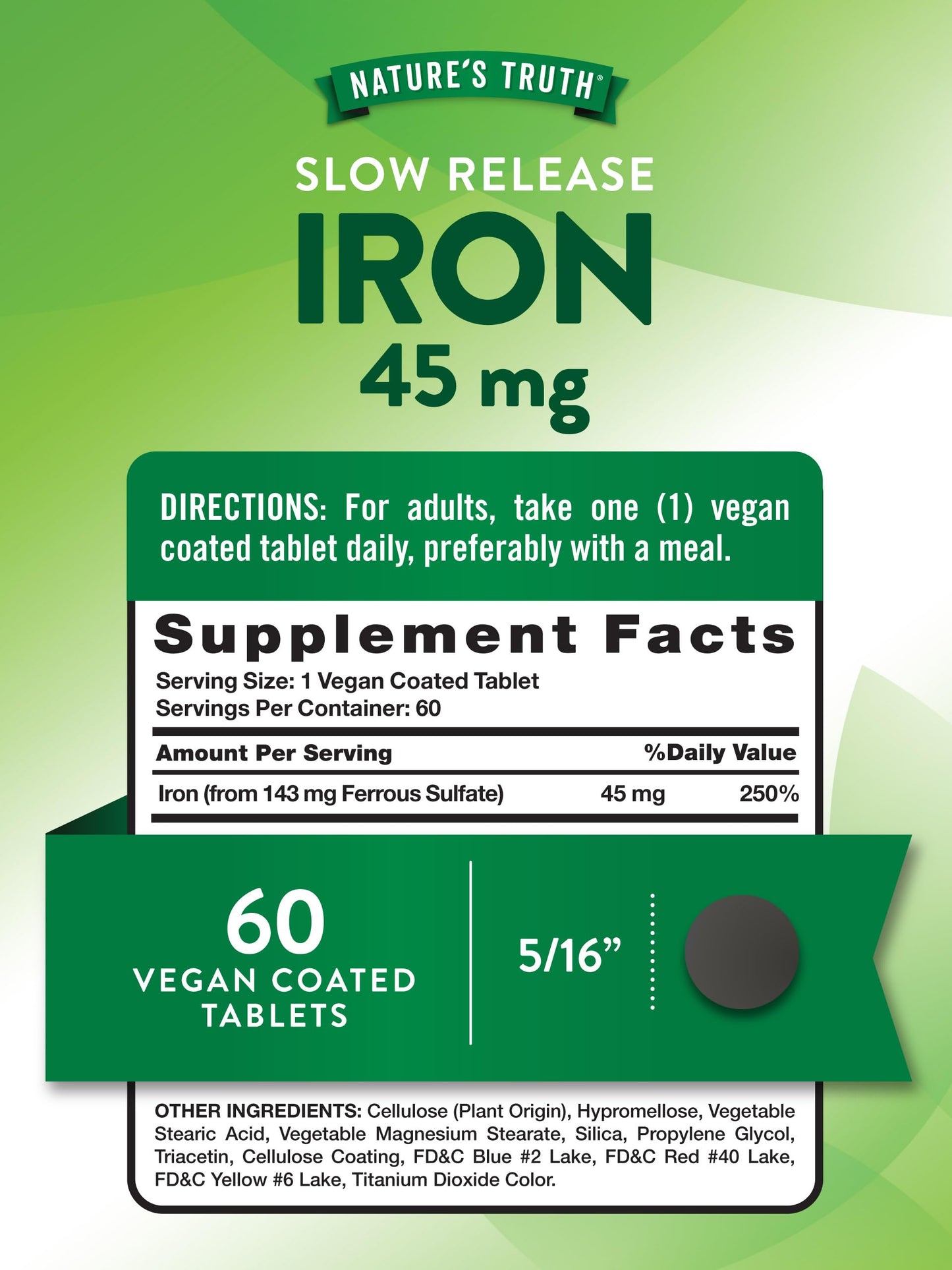 Nature's Truth Iron Supplement Ferrous Sulfate Tablets 60