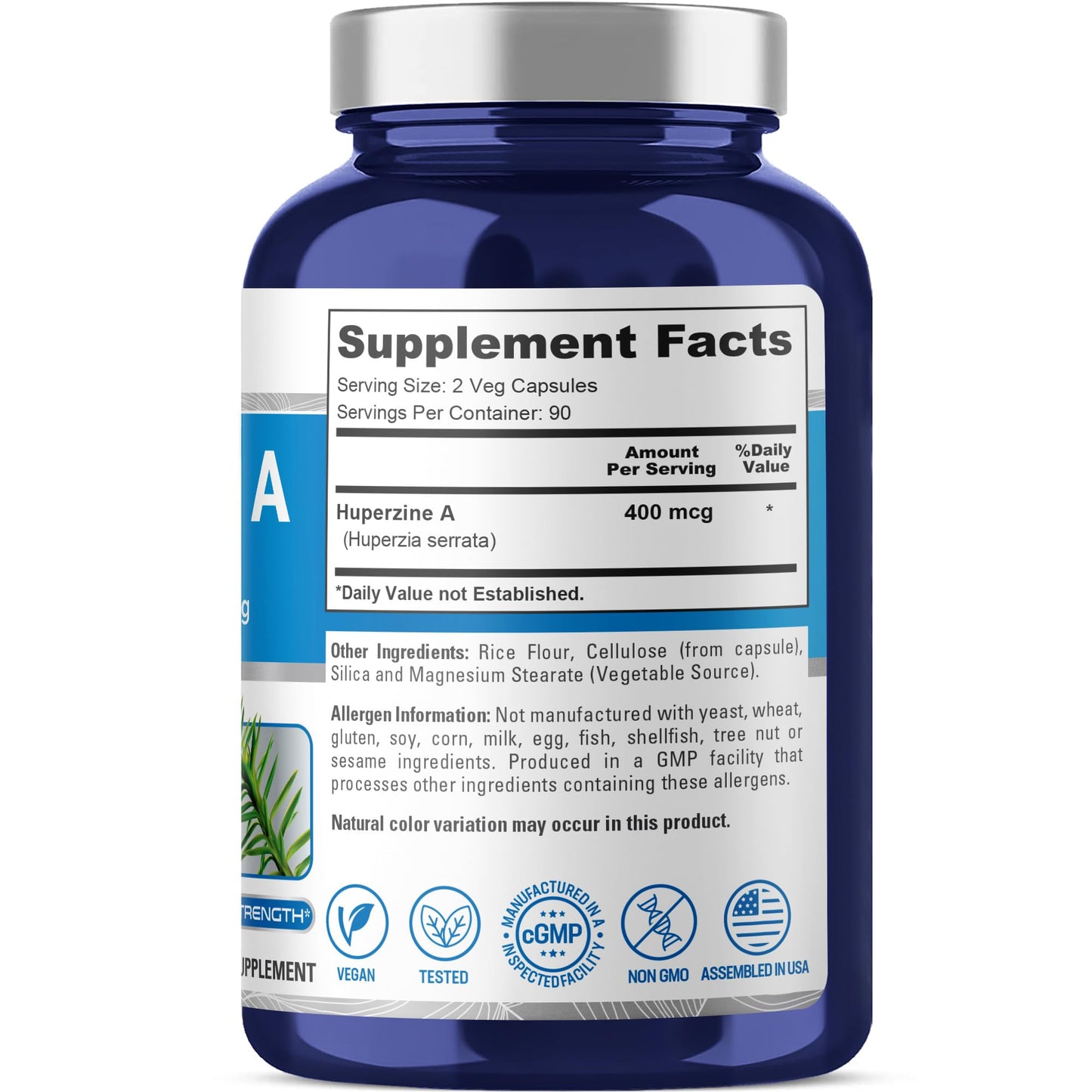 NusaPure Huperzine A 400mcg Capsules, 180 Count