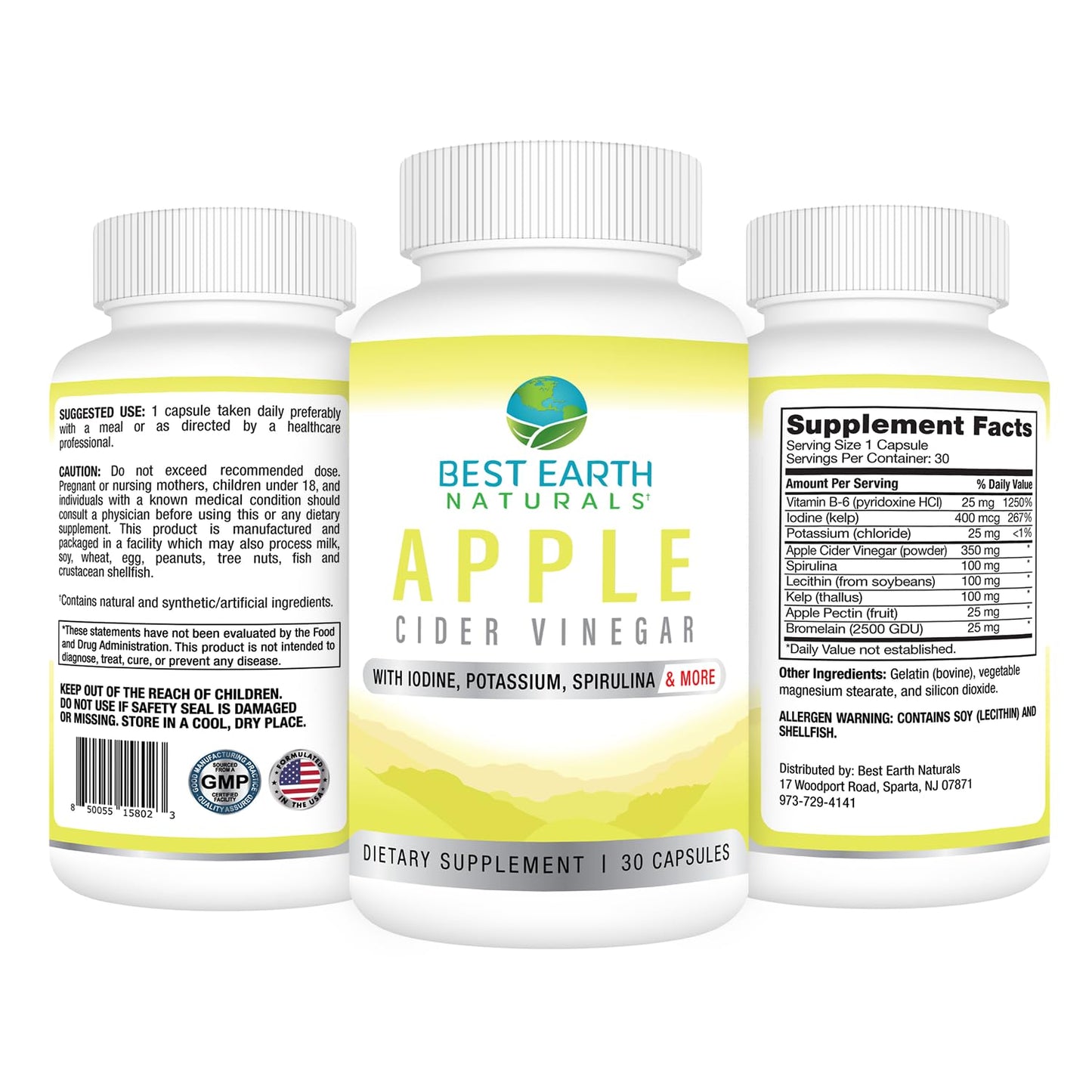 Best Earth Naturals Apple Cider Vinegar Complex with Iodine, Potassium, Spirulina and More Capsules, 30 Count