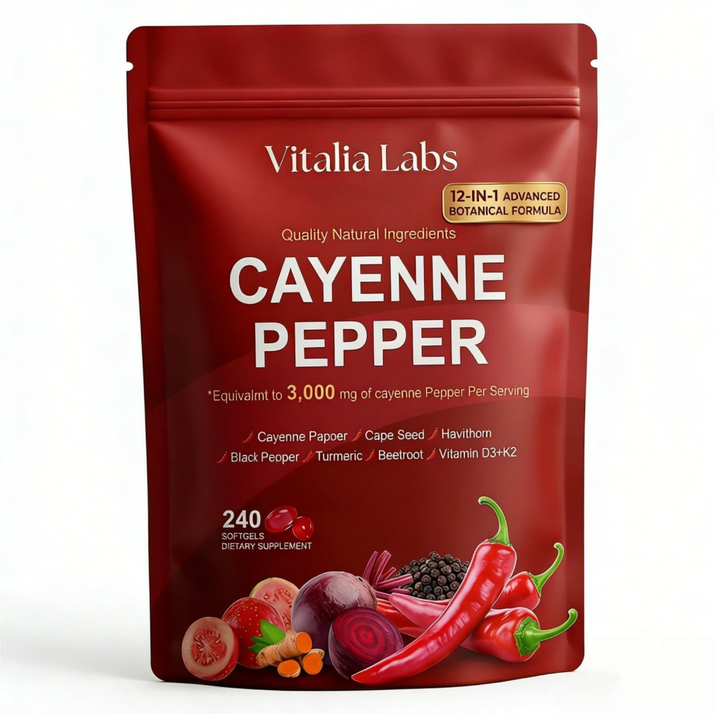 Vitalia Labs Cayenne Pepper Supplement Capsule, 240 Capsules