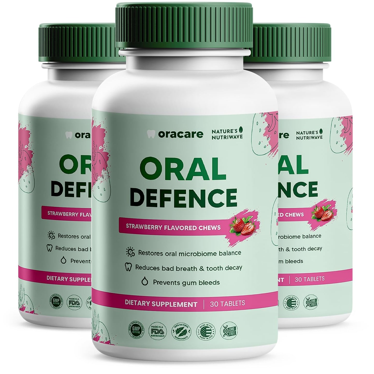 Nature’s NutriWave Oracare Daily Oral Support with Enzymes, Hydroxyapatite, Xylitol & 3-Strain Probiotic Blend – Non-GMO Stimulant-Free Formula – Made in USA – 30 Melt-In-Mouth Tablets, 90 Tablets