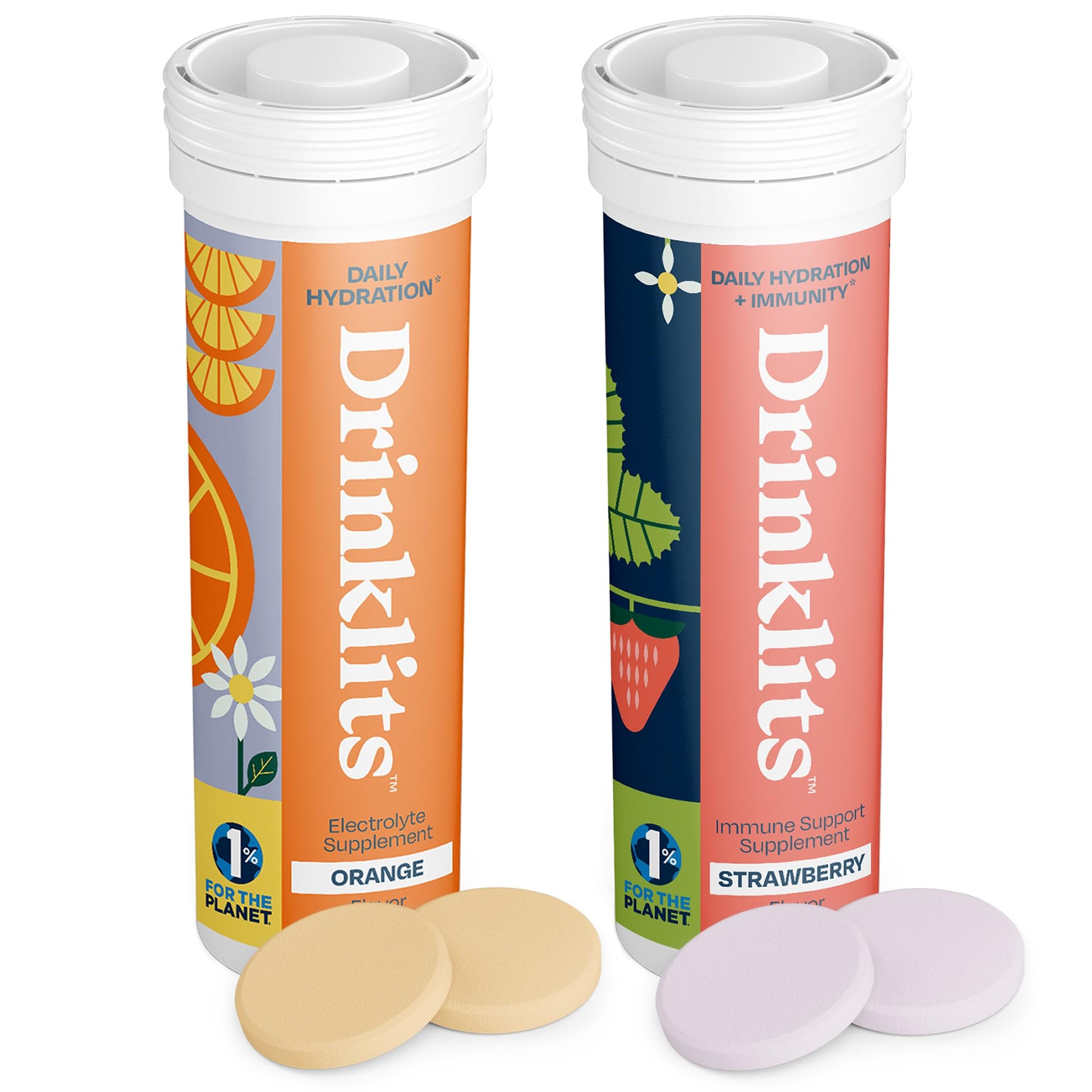 Drinklits Orange Daily Hydration Tablets + Strawberry Immunity Tablets, 20 Tablets