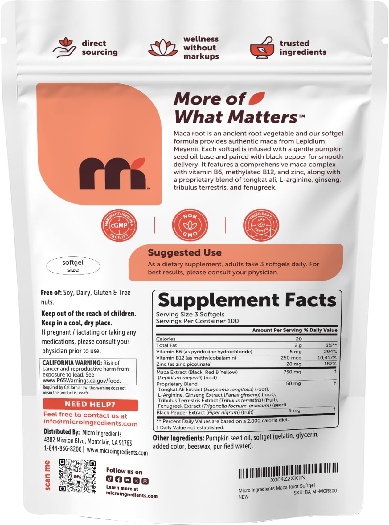 Micro Ingredients Maca Root Complex for Women & Men Softgels 300