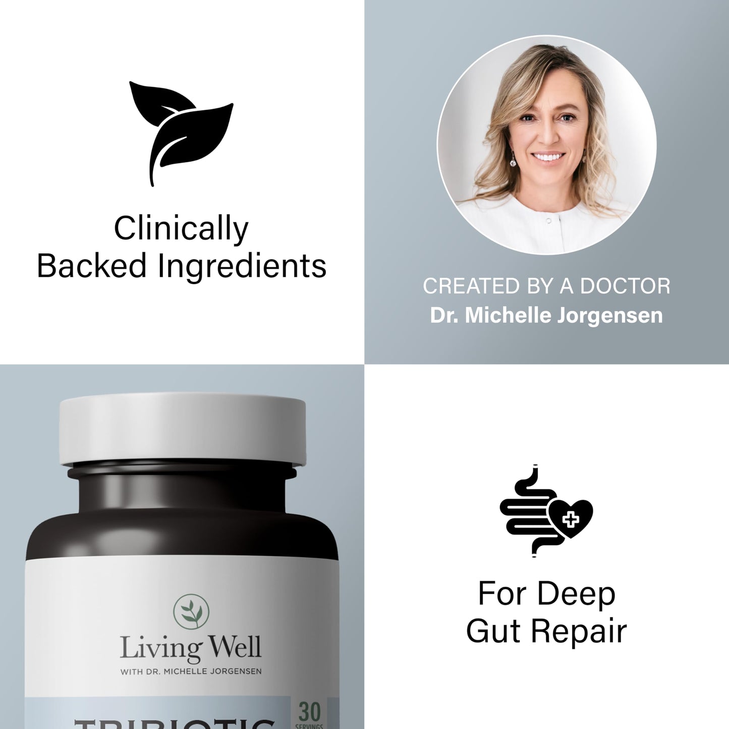 Living Well with Dr. Michelle Tribiotic Repair Probiotic Prebiotic Supplement Capsules 30