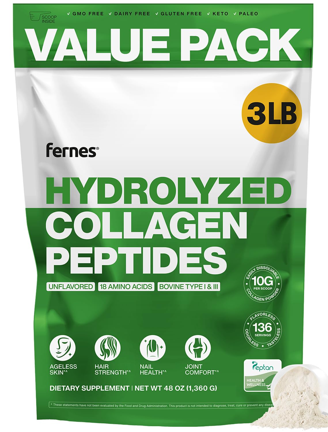 Fernes Hydrolyzed Collagen Type I & III Powder 48