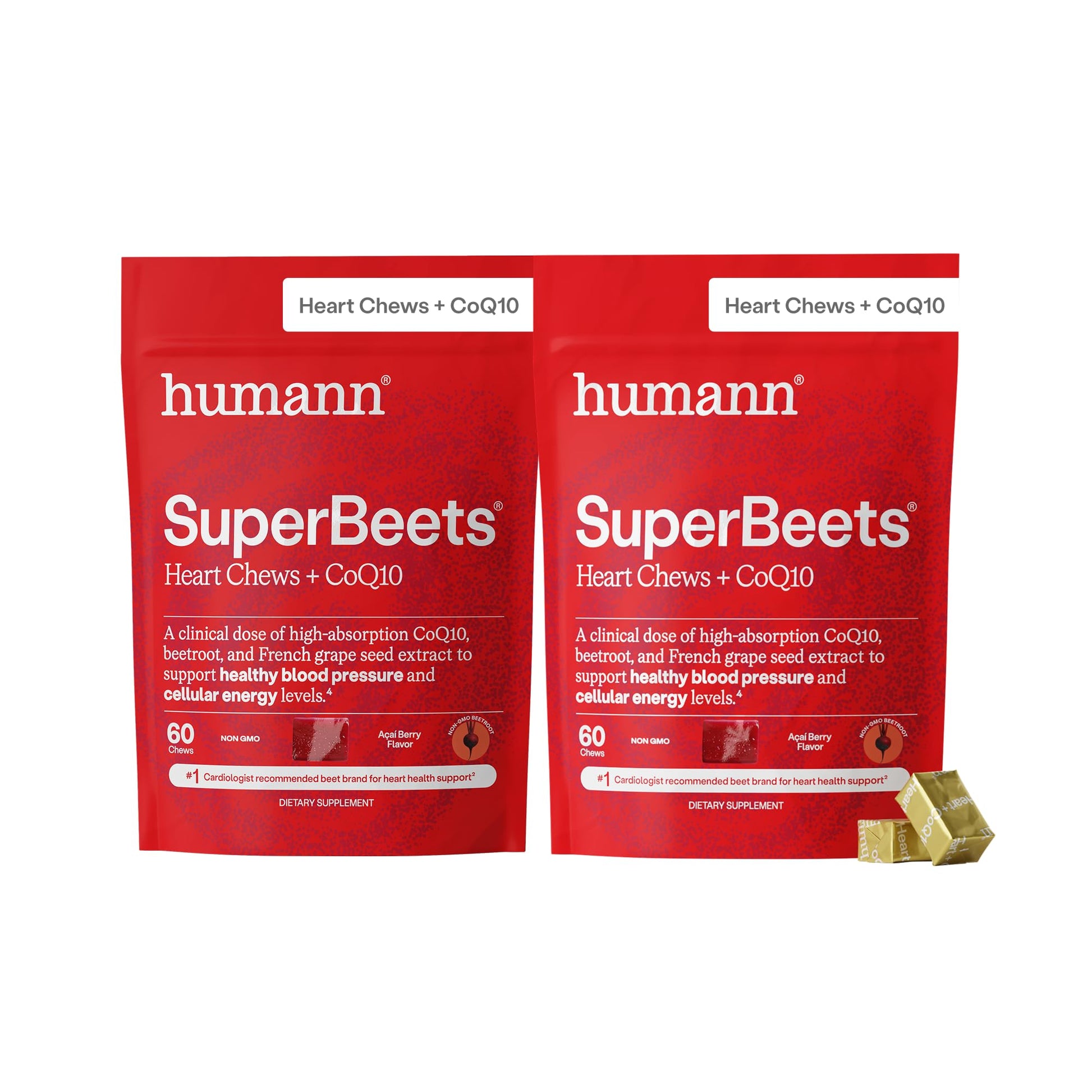Humann SuperBeets Heart Chews + CoQ10 150 mg Beetroot & Grape Seed Extract, Chews, 120 Count