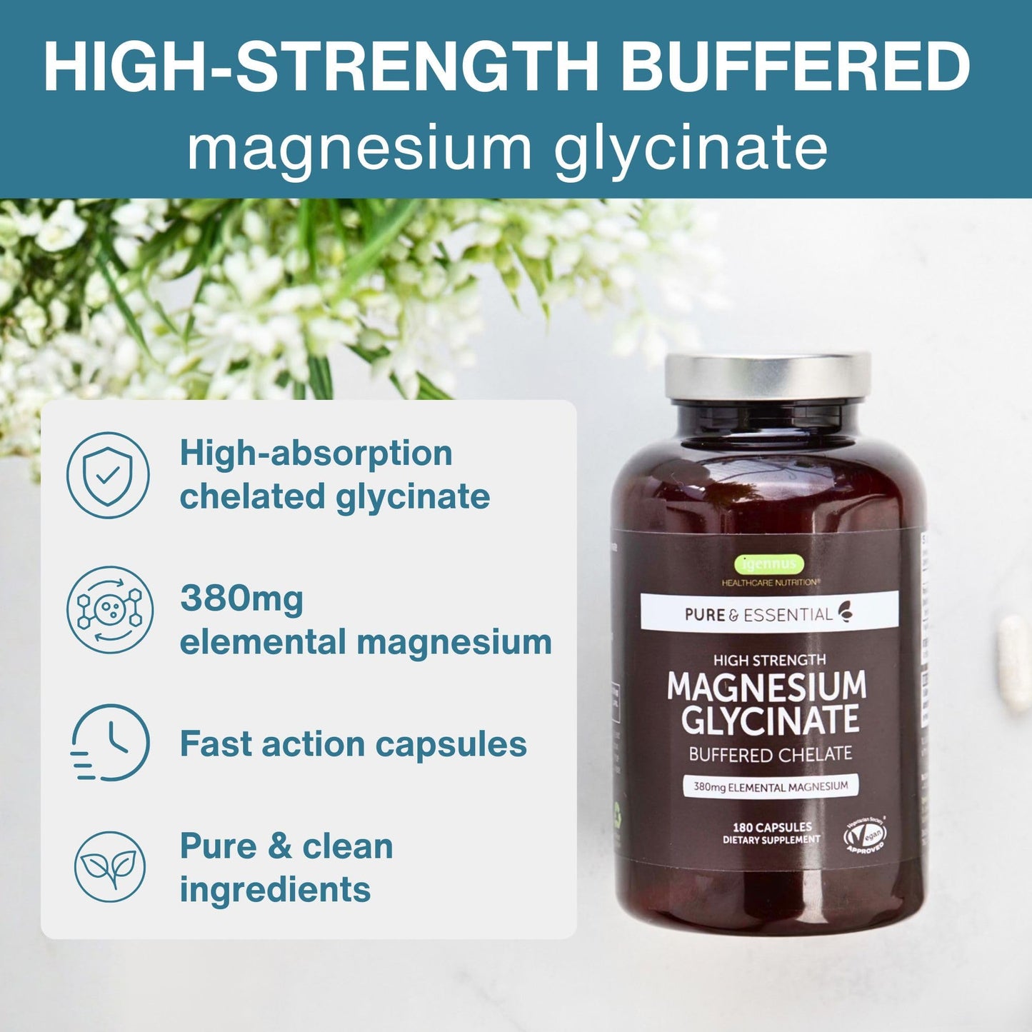 Igennus Healthcare Nutrition Chelated Magnesium Glycinate, 180 Capsules