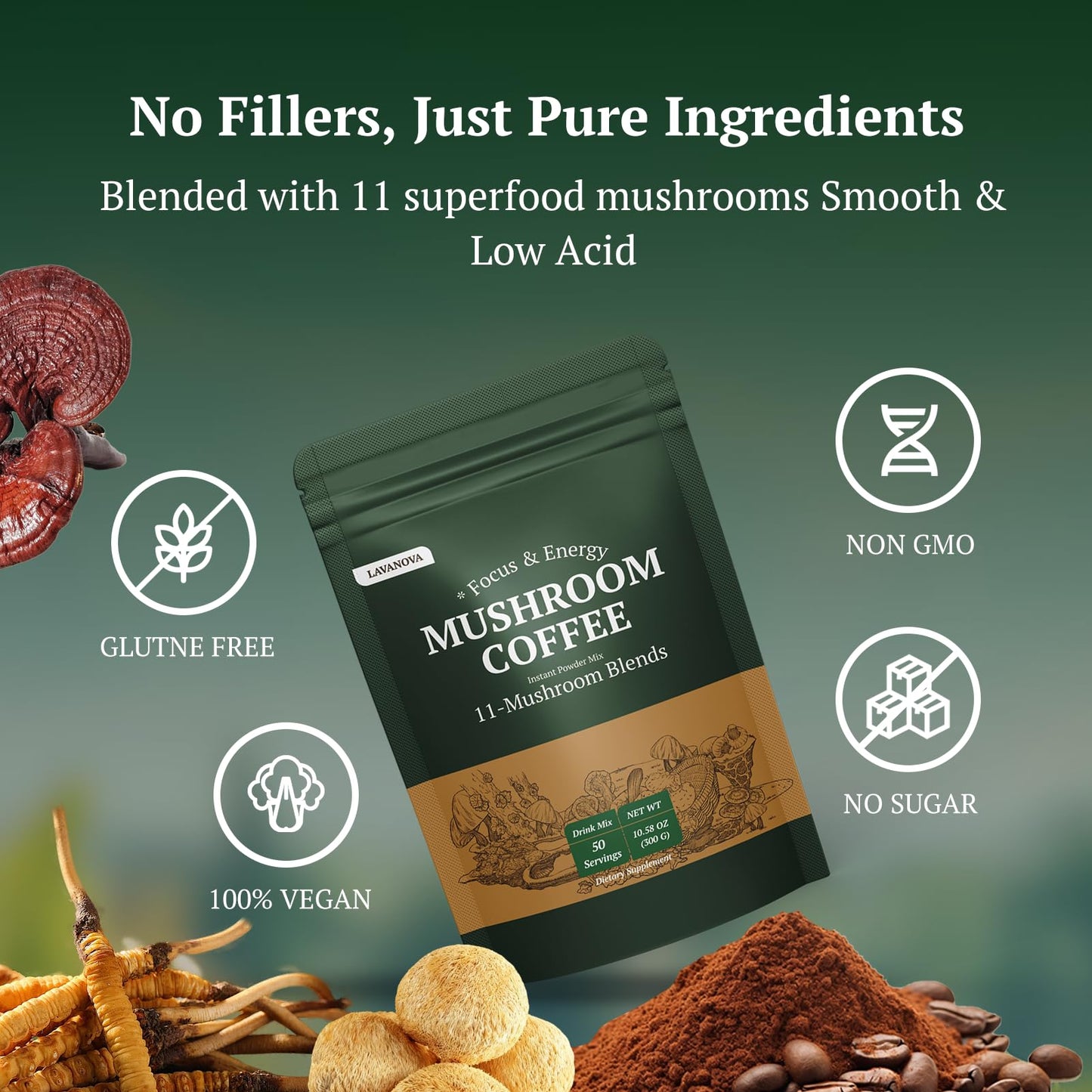LAVANOVA Mushroom Coffee Powder 10.58 Ounce
