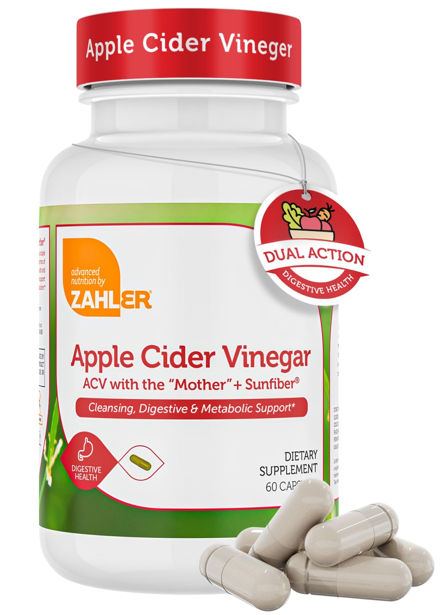 Zahler Apple Cider Vinegar Capsules with Fiber Supplement, 60 Capsules