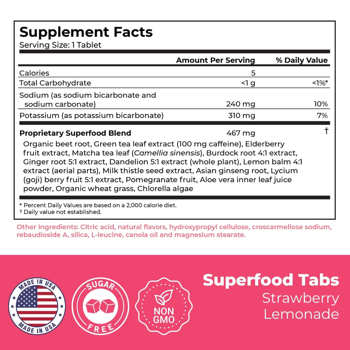 Superfood Tabs Detox Cleanse Drink Strawberry Lemonade Flavor, 30 Tablets