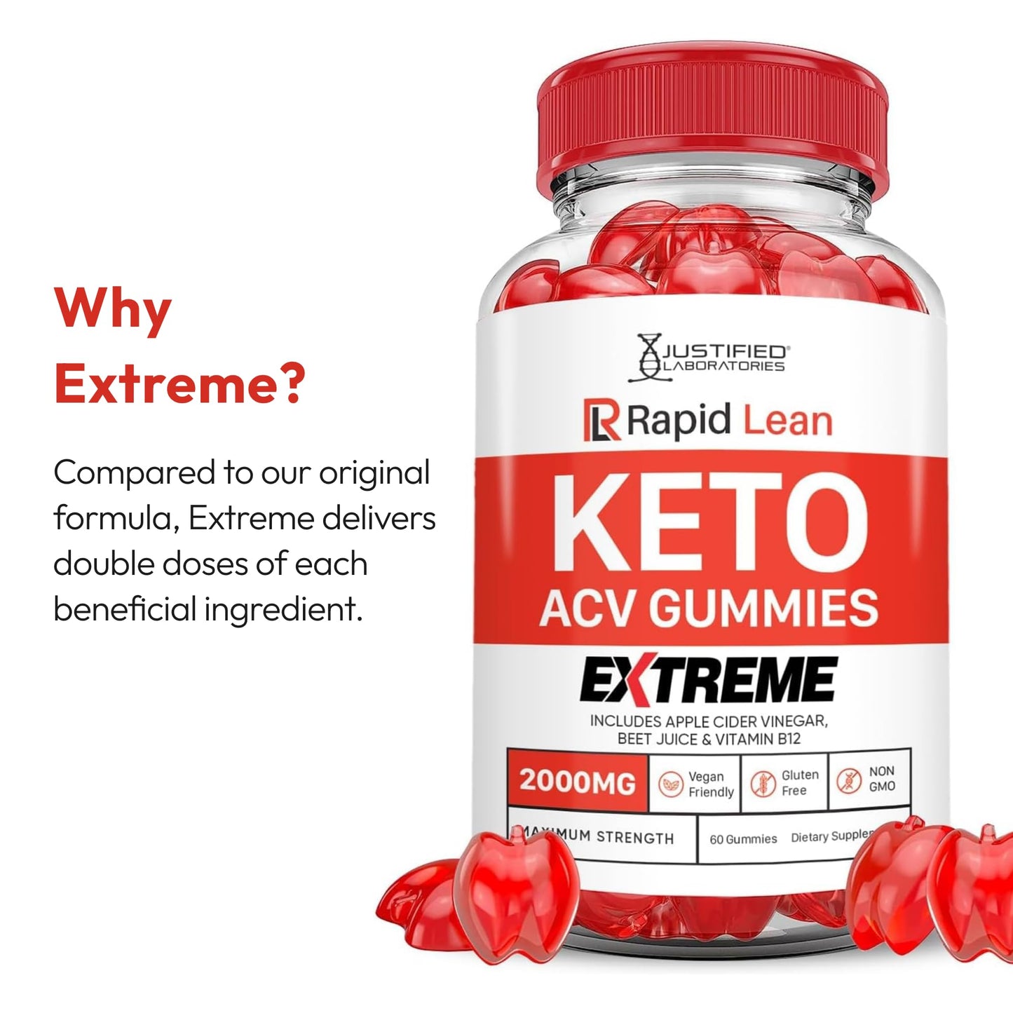 Justified Laboratories Rapid Lean Keto ACV Gummies Extreme (2000 mg) - 180 Gummies