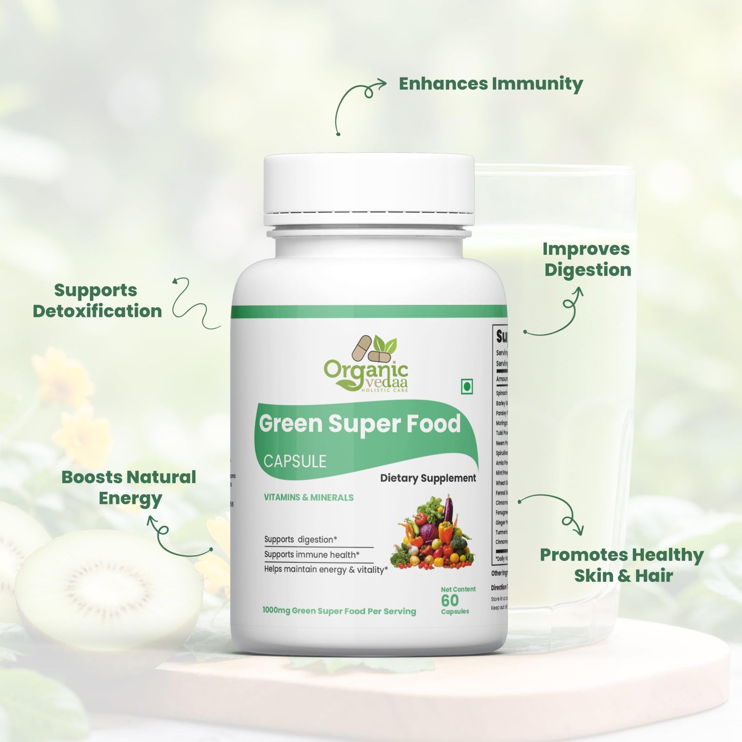 ORGANIC VEDAA HOLISTIC CARE Natural Fiber Supplement for Digestive Health & Regularity Capsule 1 Count