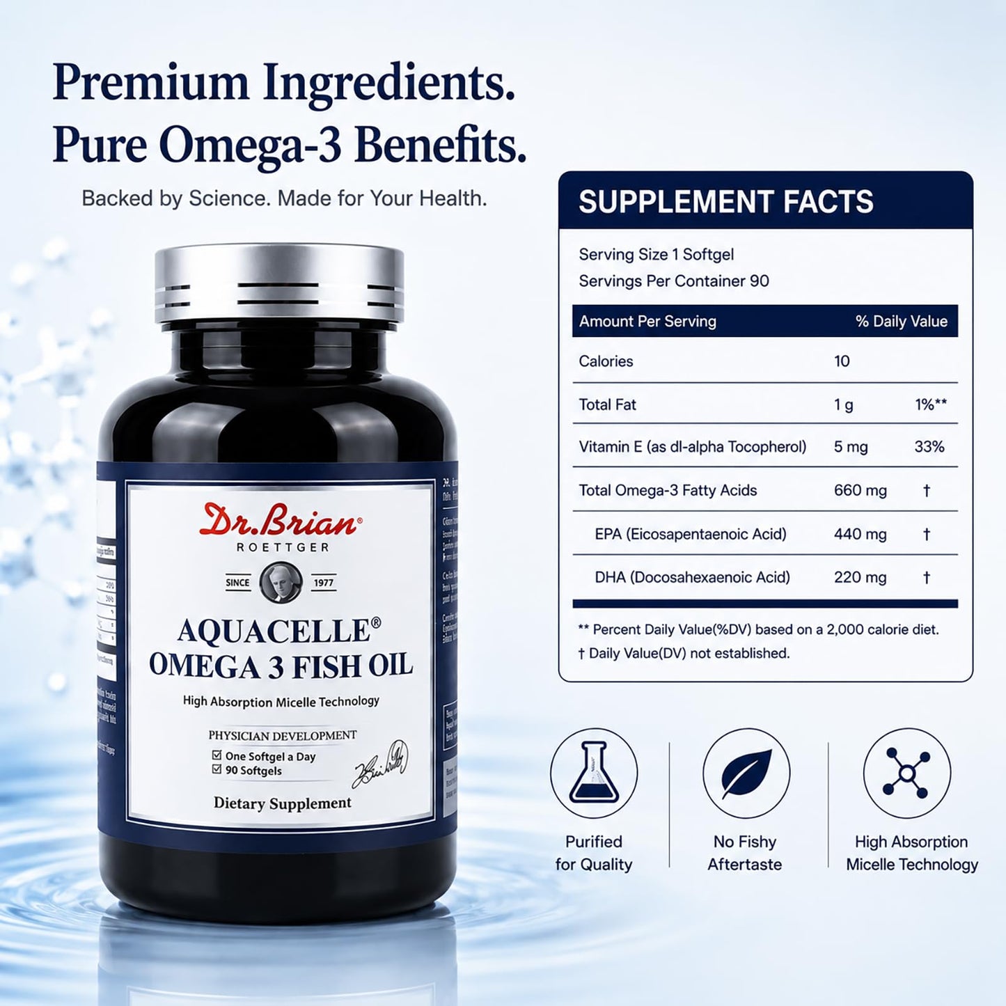 DR.BRIAN ROETTGER Dr. Brian Aquacelle Omega 3 Fish Oil 660mg, 440mg EPA & 220mg DHA, Capsules 90