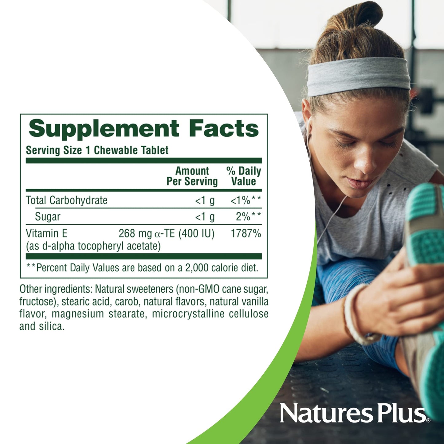 NaturesPlus Vitamin E 400 IU Natural Carob Flavor 90 Tablets