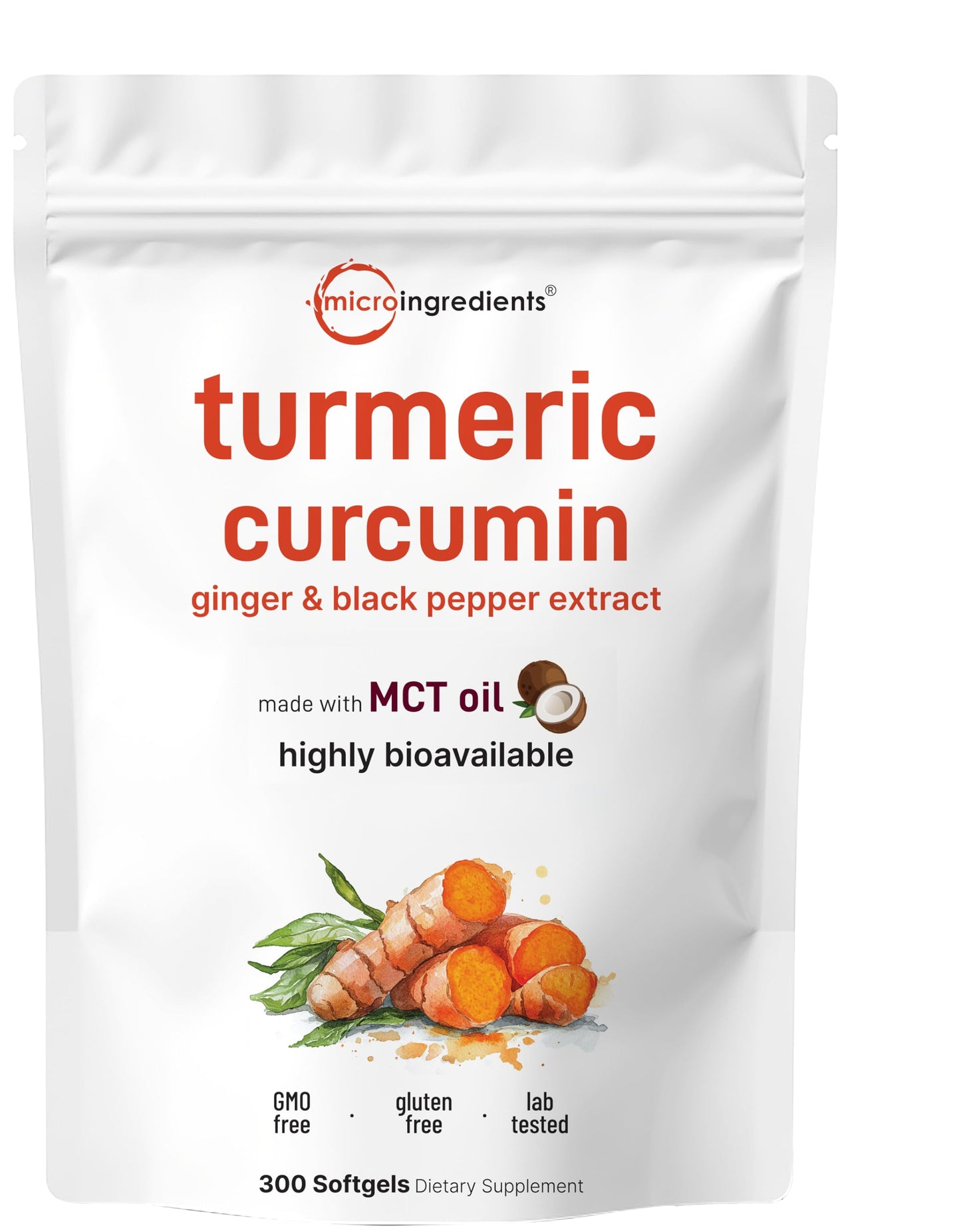 Micro Ingredients Turmeric Curcumin Supplement With Black Pepper & Ginger, Made With MCT Oil, 95% Curcuminoids, Non-GMO, Gluten Free Softgels, 300