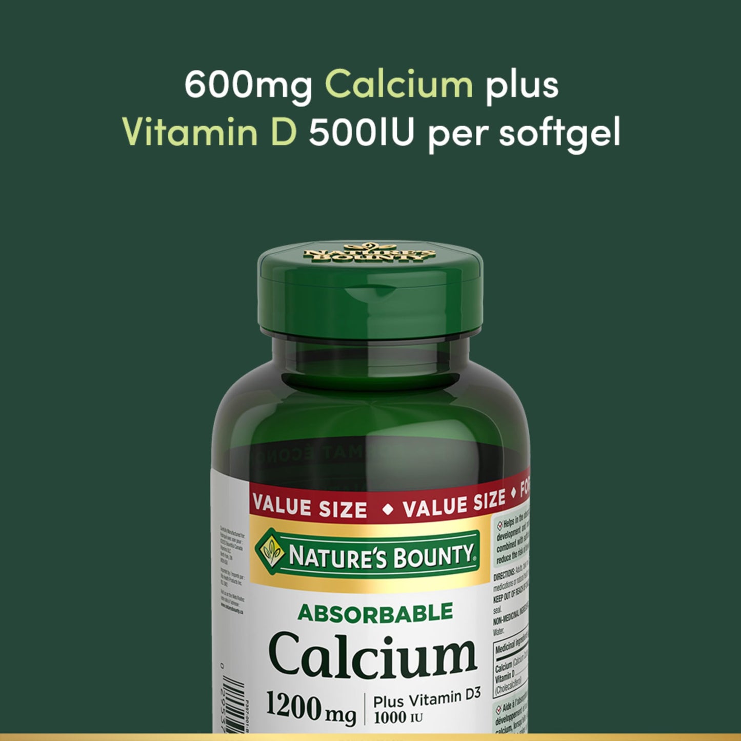Nature's Bounty Absorbable Calcium 1200mg plus Vitamin D3 1000IU Softgels, 200 Count